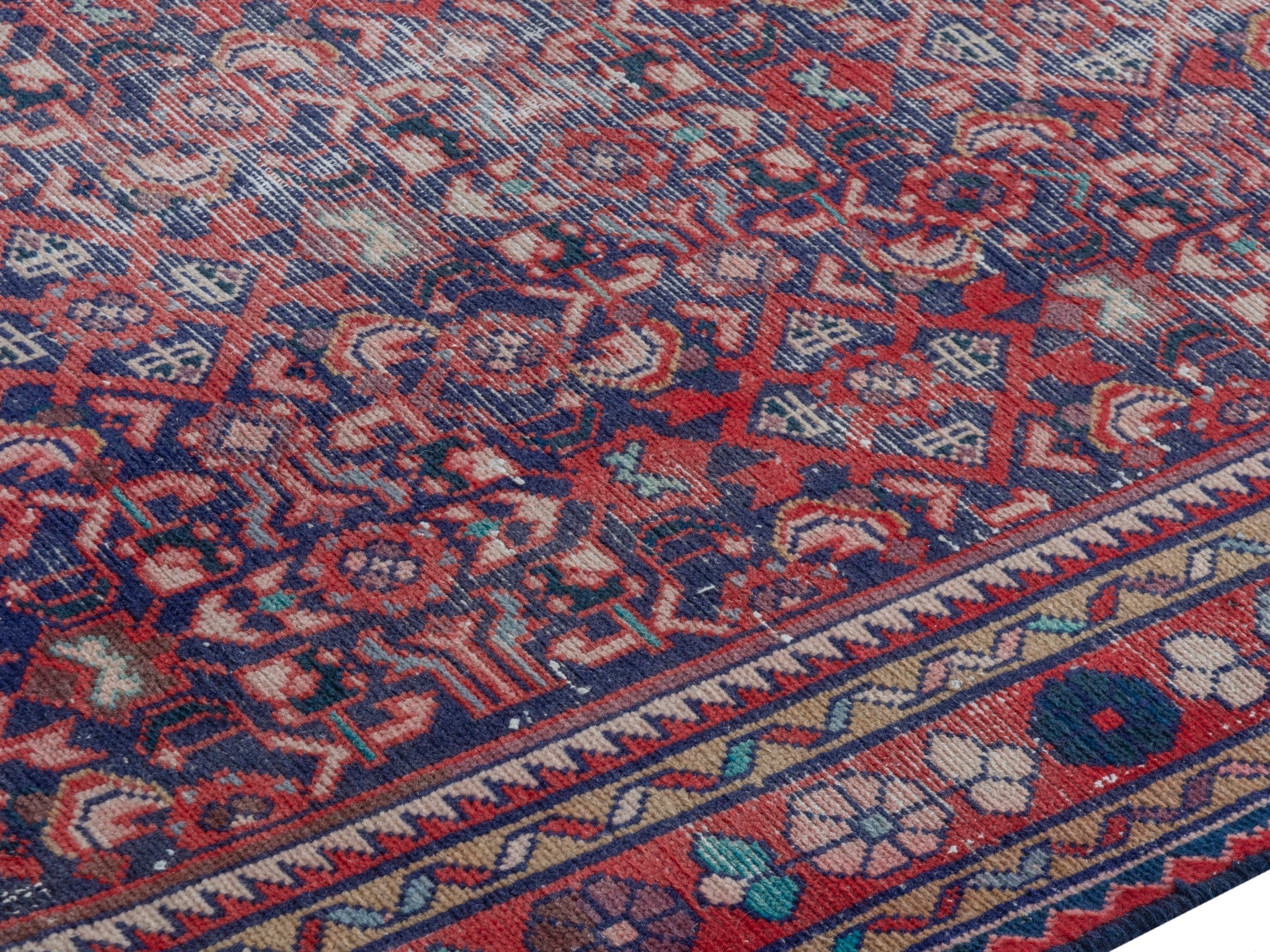 Persian Hamedan runner rug in burgundy and faded red, view 6 of 18