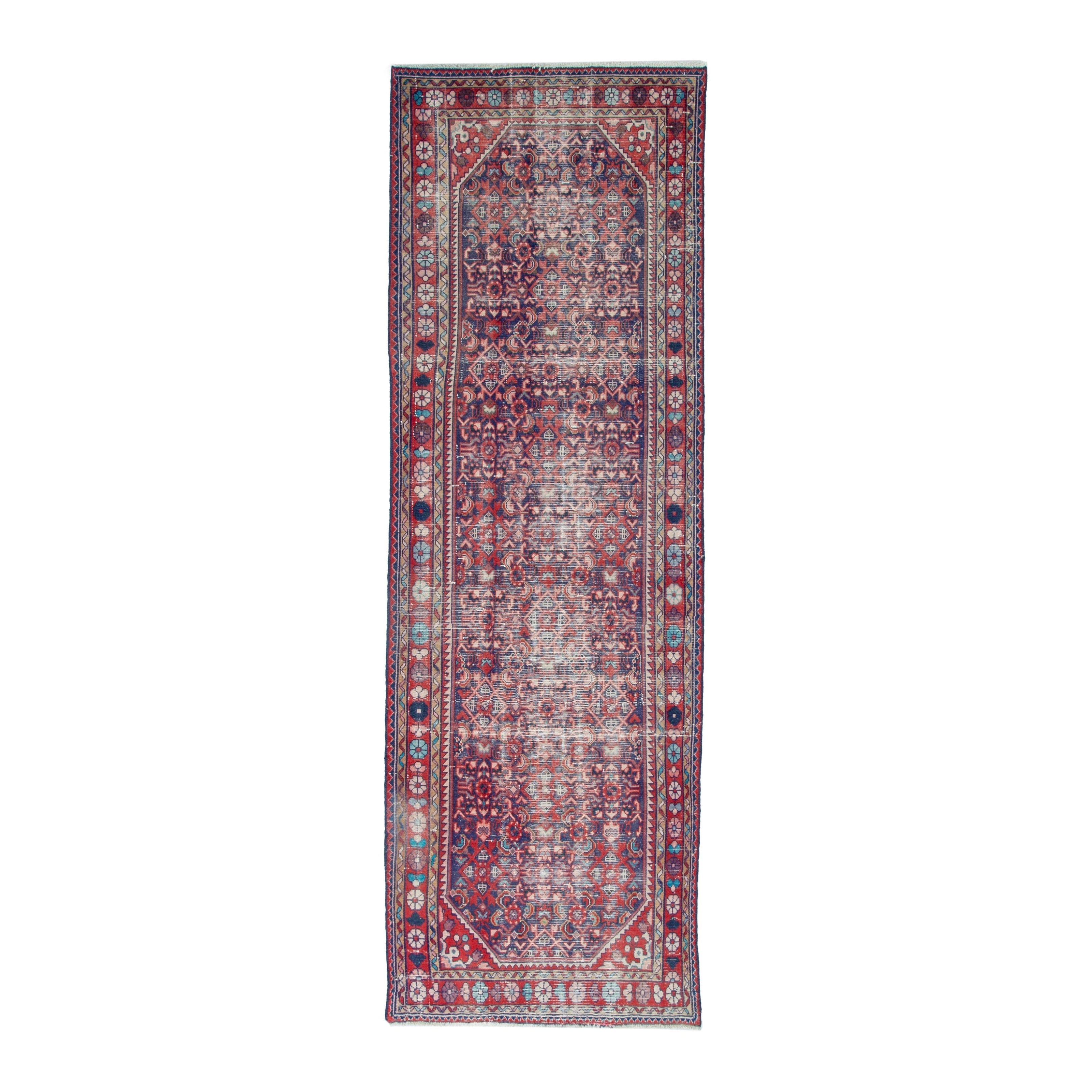Persian Hamedan runner rug in burgundy and faded red, 3'3" x 9'11"