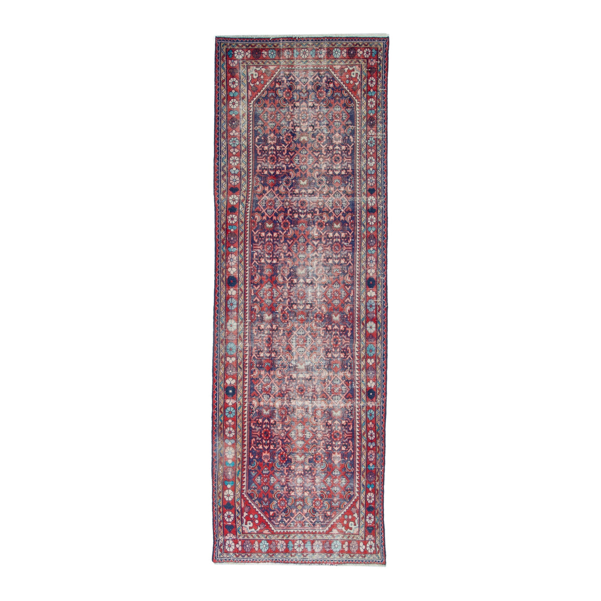 Persian Hamedan runner rug in burgundy and faded red, 3'3" x 9'11"