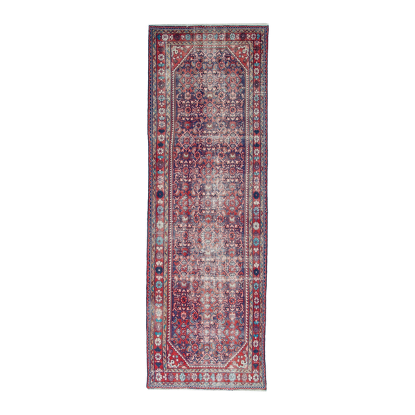 Persian Hamedan runner rug in burgundy and faded red, 3'3" x 9'11"