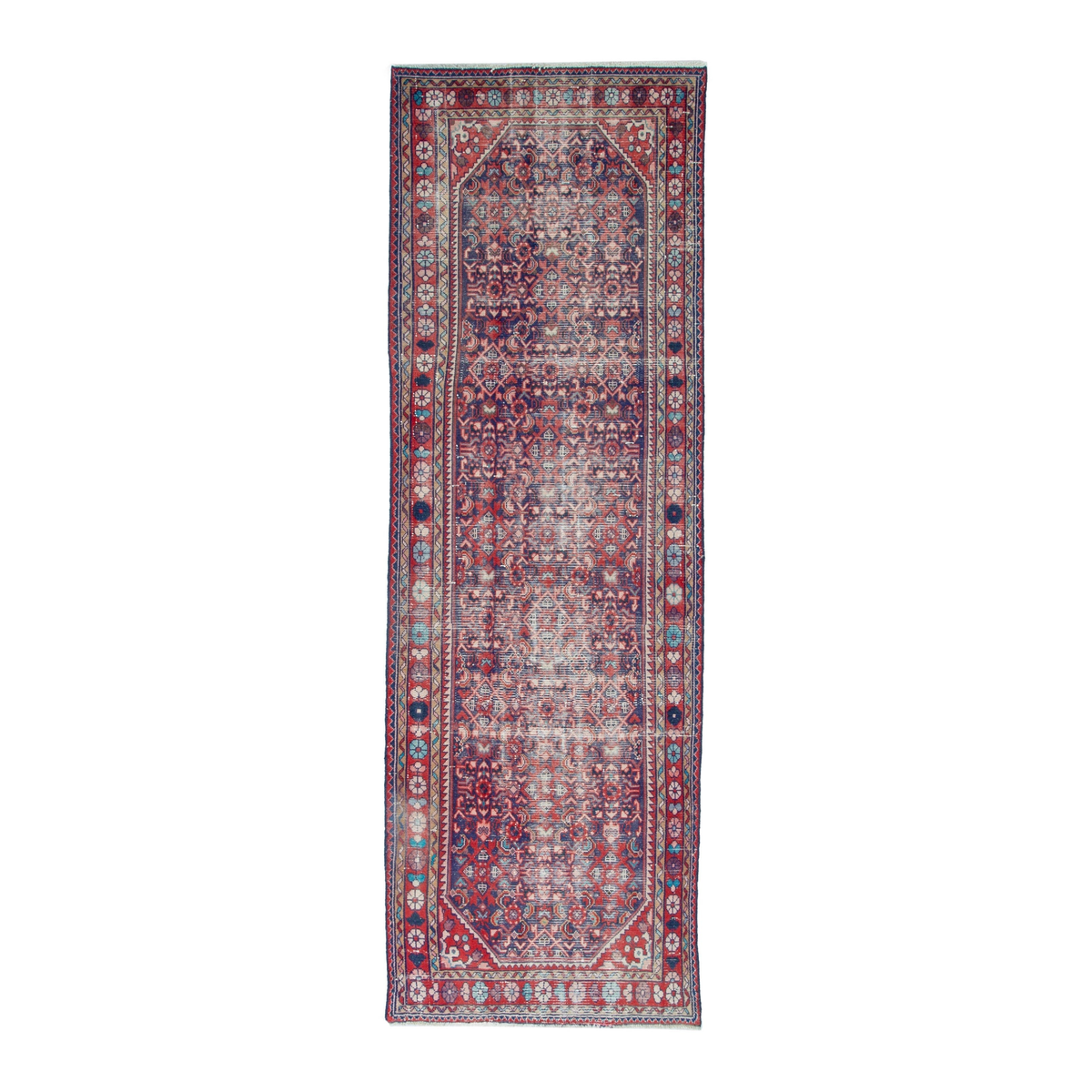 Persian Hamedan runner rug in burgundy and faded red, 3'3" x 9'11"