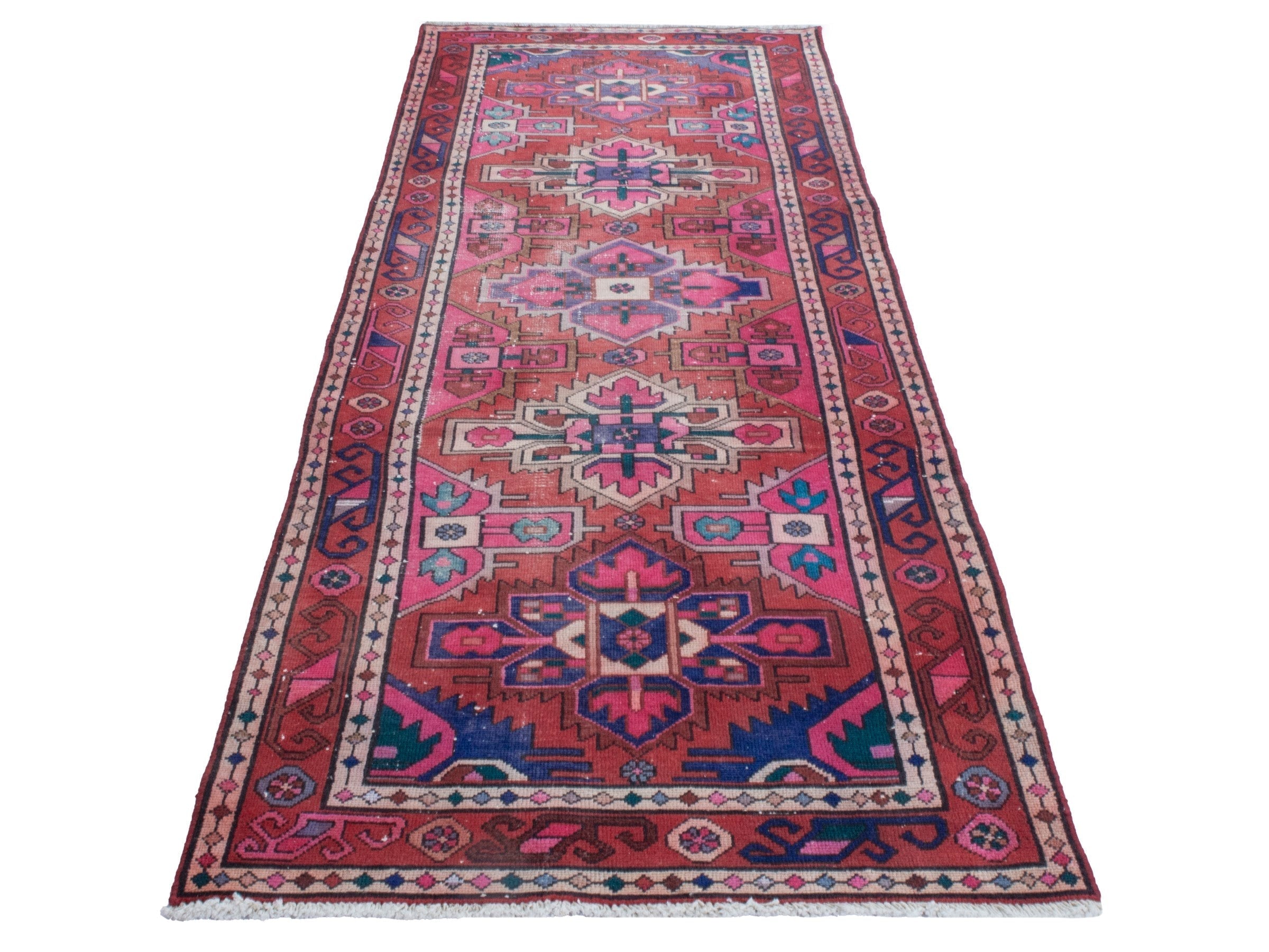 Persian Azerbaijan runner rug in faded red and deep red, view 2 of 18