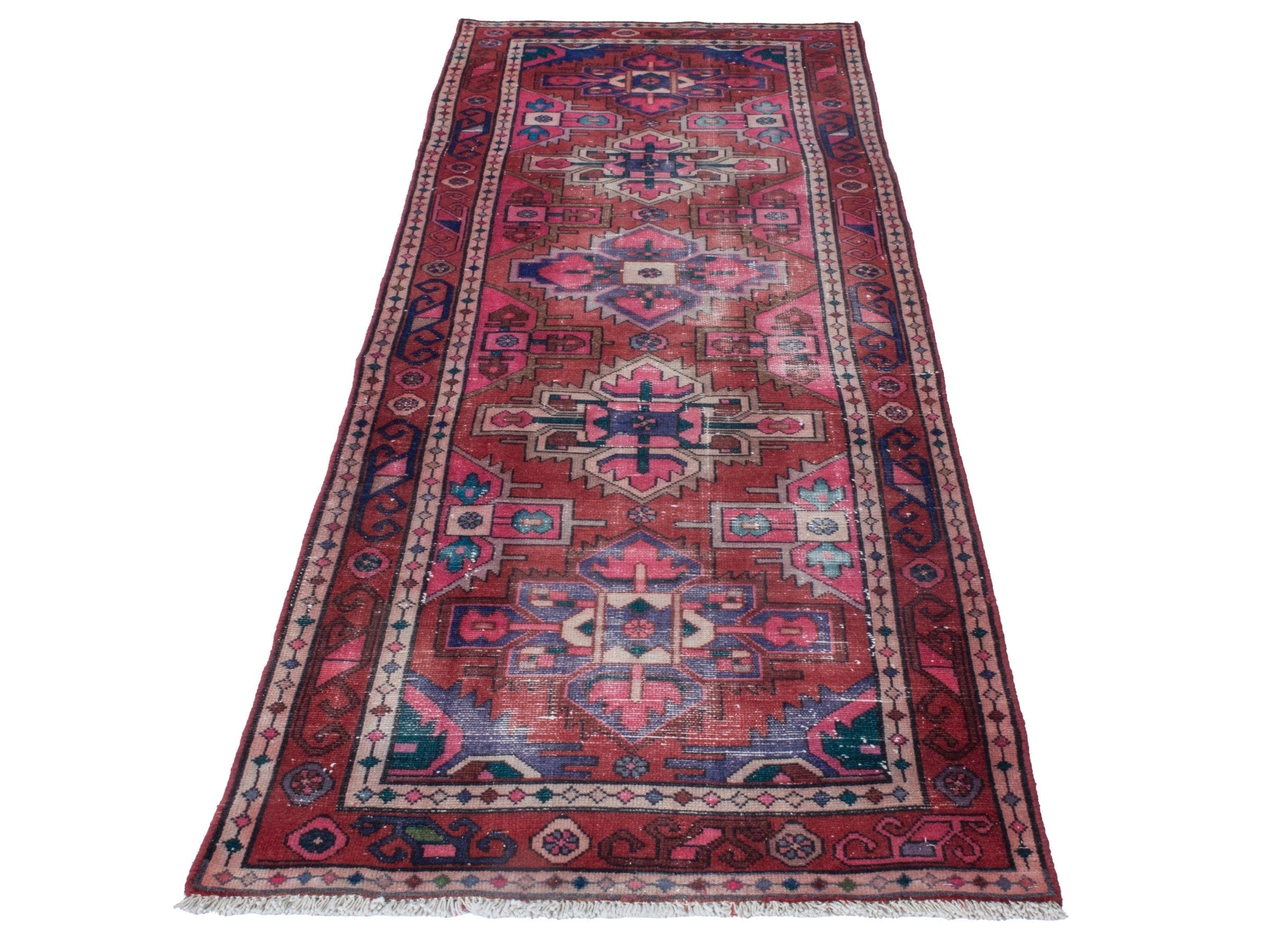 Persian Azerbaijan runner rug in faded red and deep red, view 3 of 18