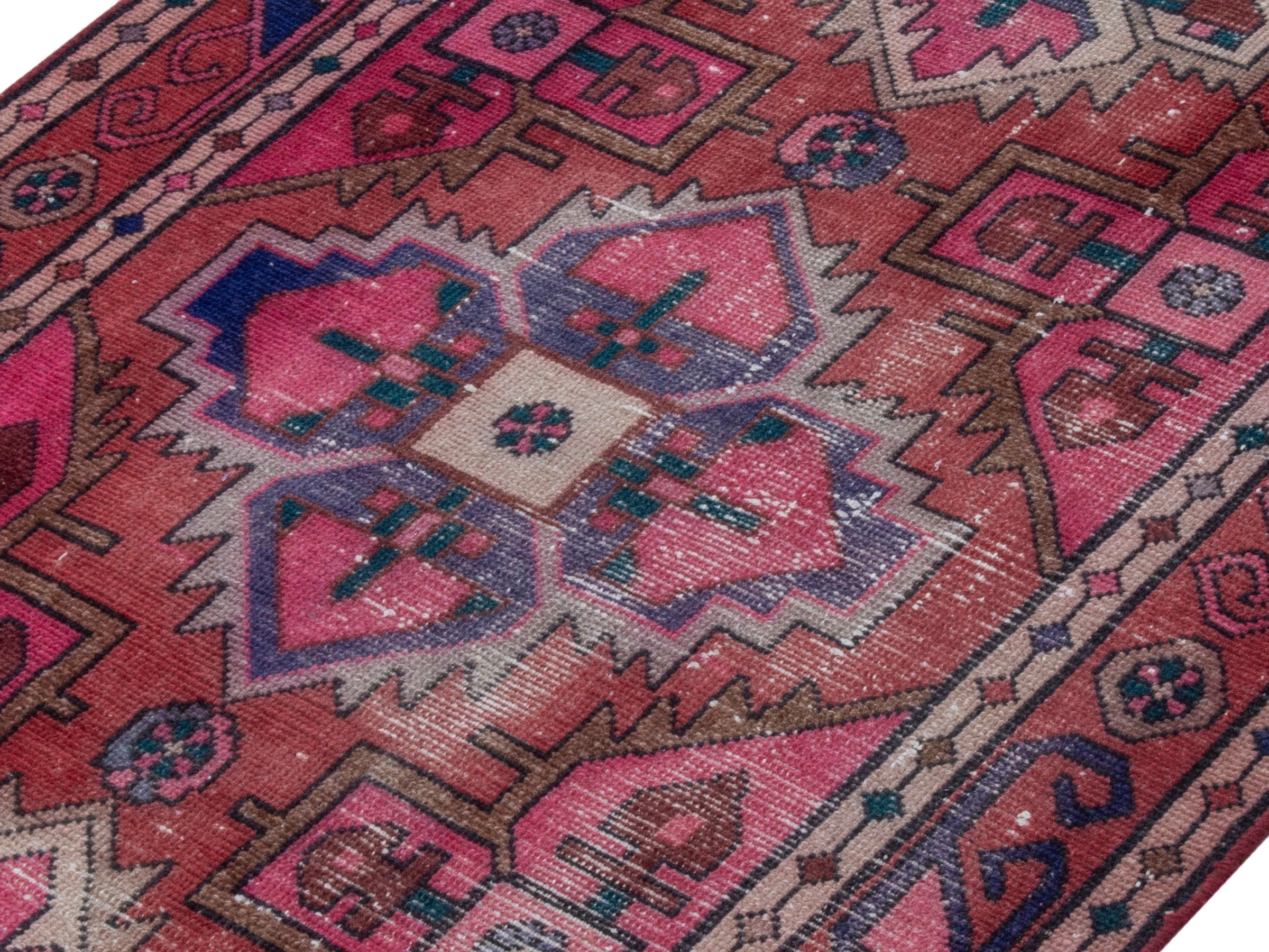 Persian Azerbaijan runner rug in faded red and deep red, view 4 of 18