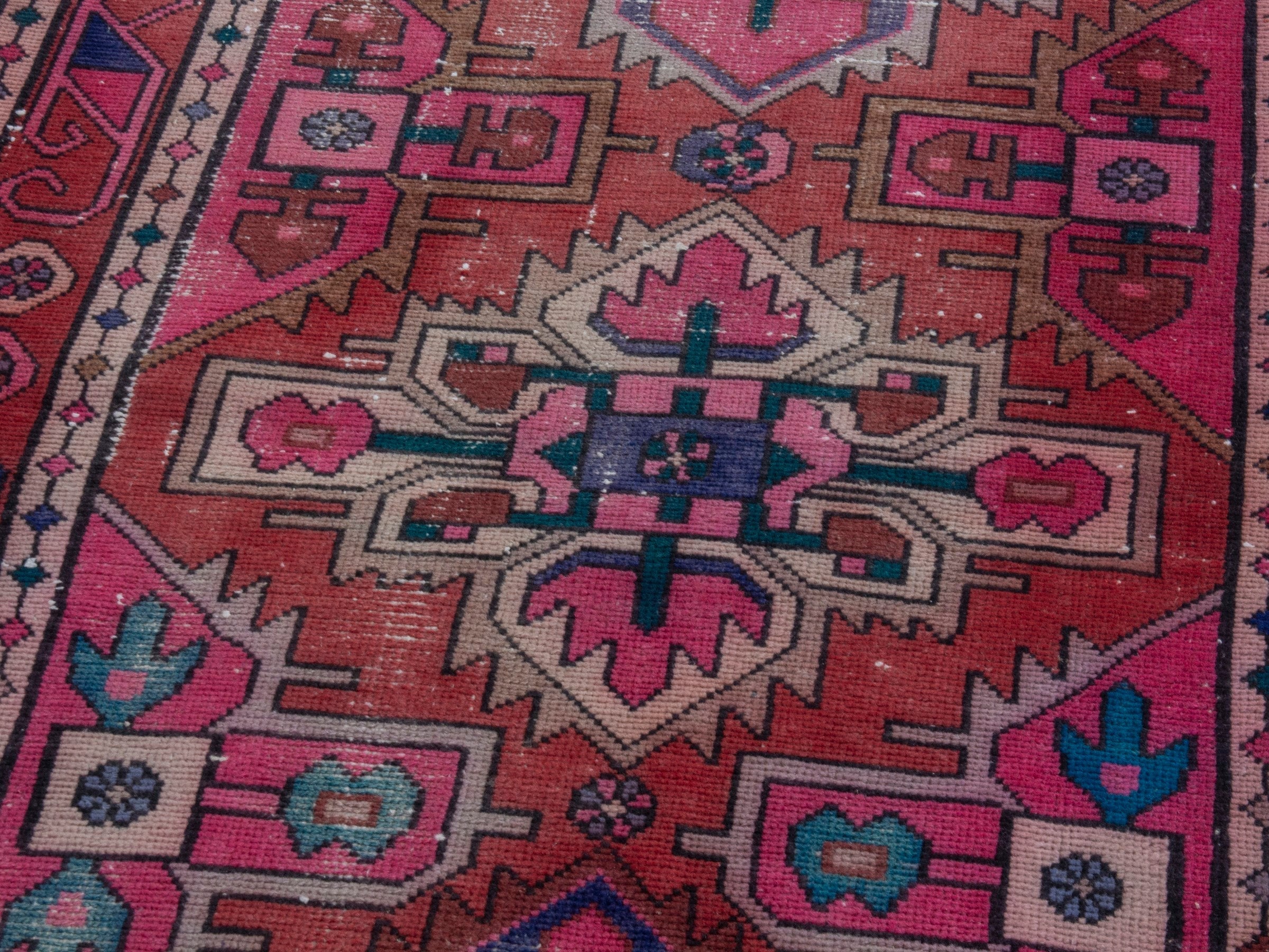 Persian Azerbaijan runner rug in faded red and deep red, view 9 of 18