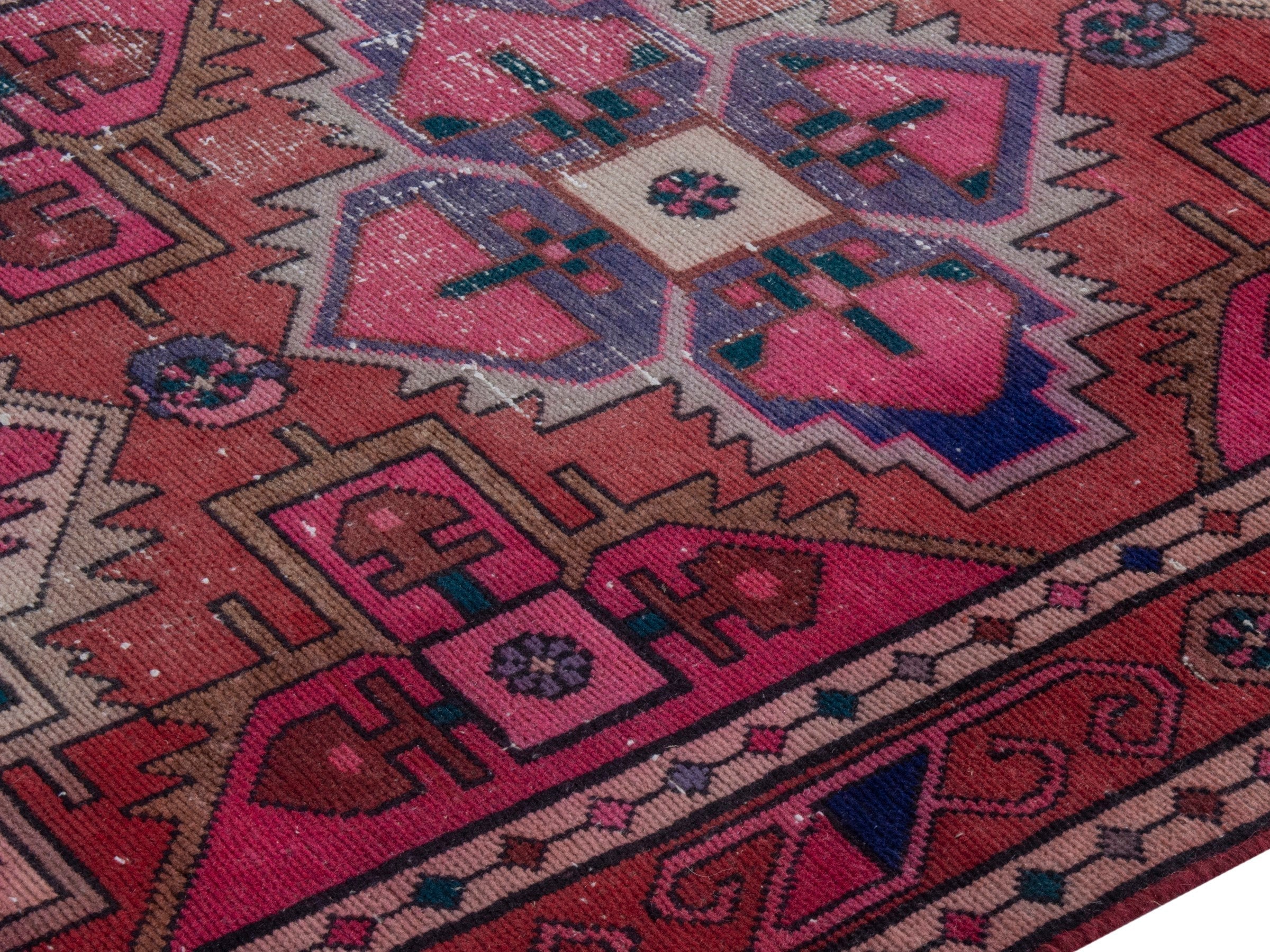 Persian Azerbaijan runner rug in faded red and deep red, view 6 of 18