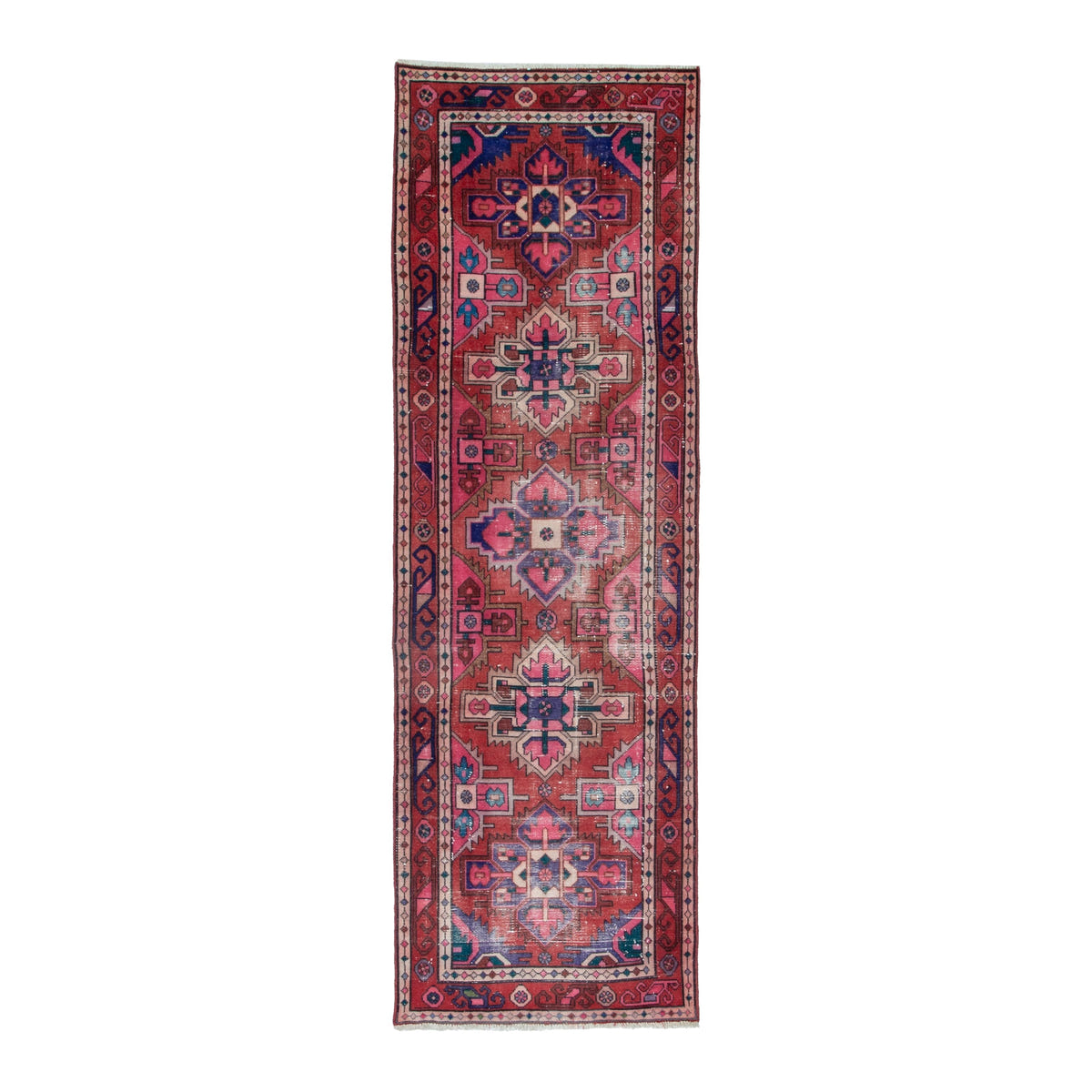 Persian Azerbaijan runner rug in faded red and deep red, 3'2" x 9'11"