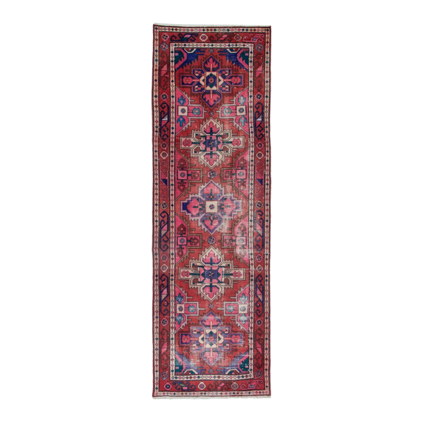 Persian Azerbaijan runner rug in faded red and deep red, 3'2" x 9'11"