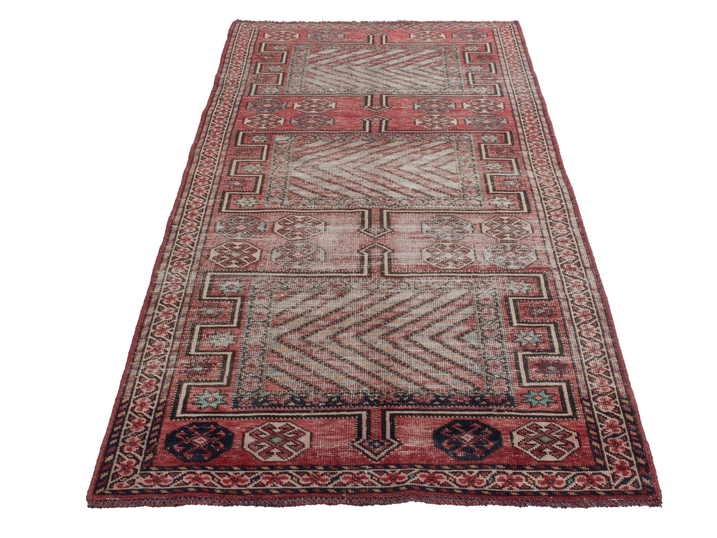 Persian Ghoochan runner rug in faded red and cream, view 2 of 20