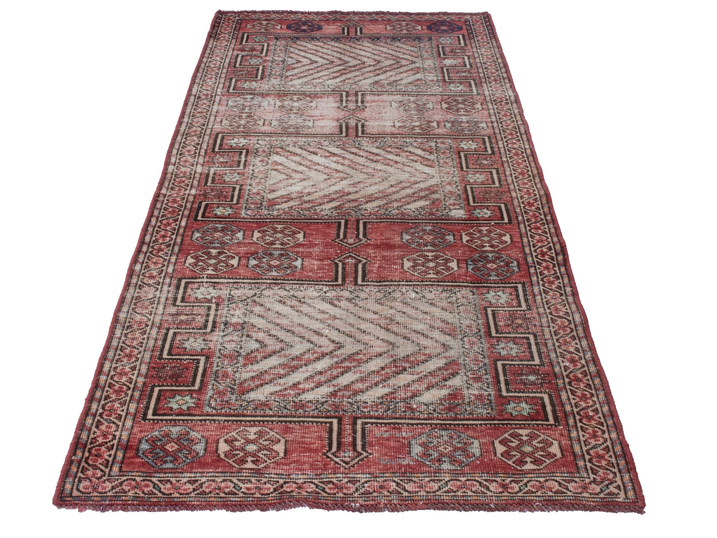 Persian Ghoochan runner rug in faded red and cream, view 3 of 20