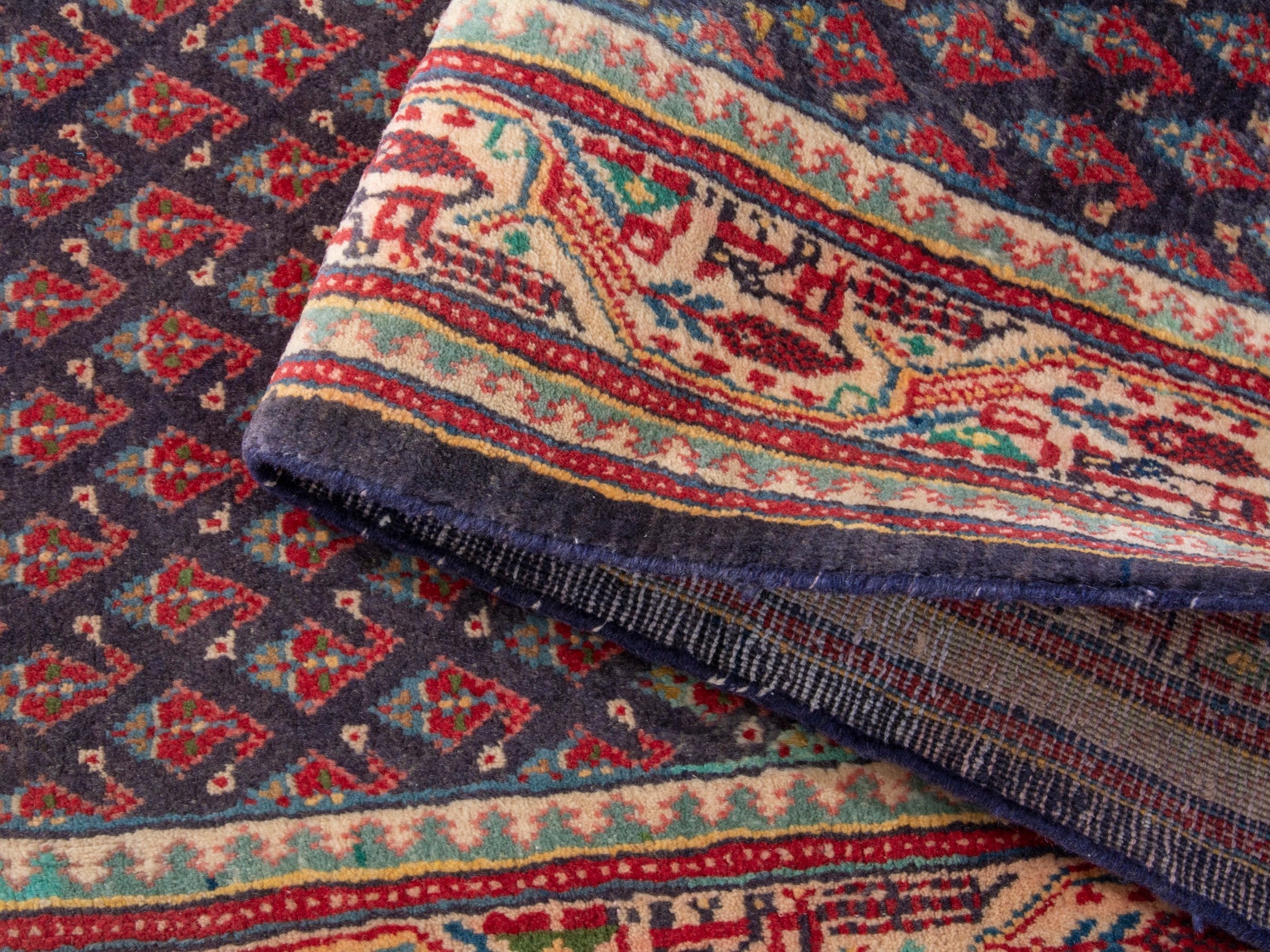 Persian Arak runner rug in navy and terracotta, view 16 of 18