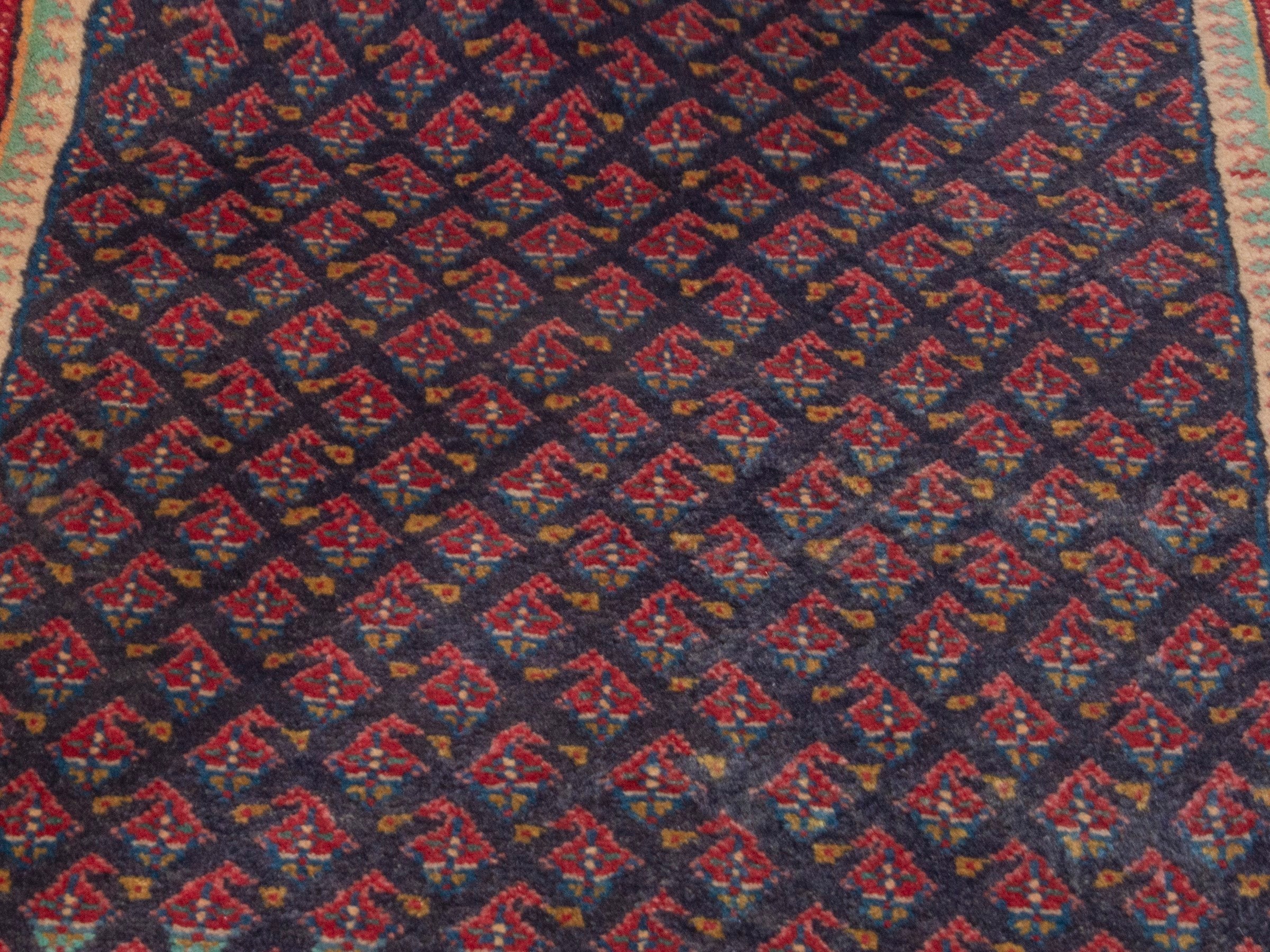 Persian Arak runner rug in navy and terracotta, view 17 of 18