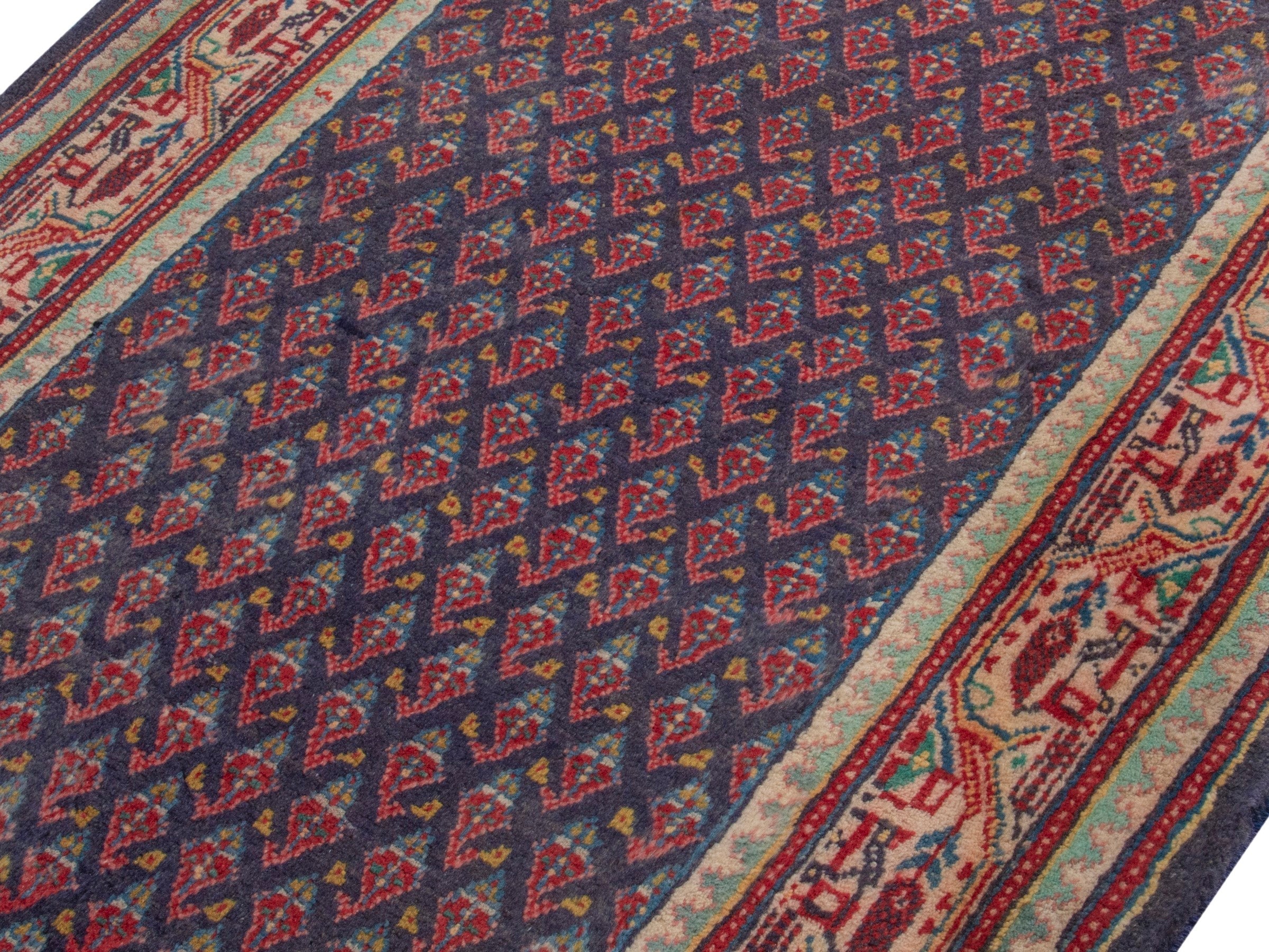 Persian Arak runner rug in navy and terracotta, view 4 of 18