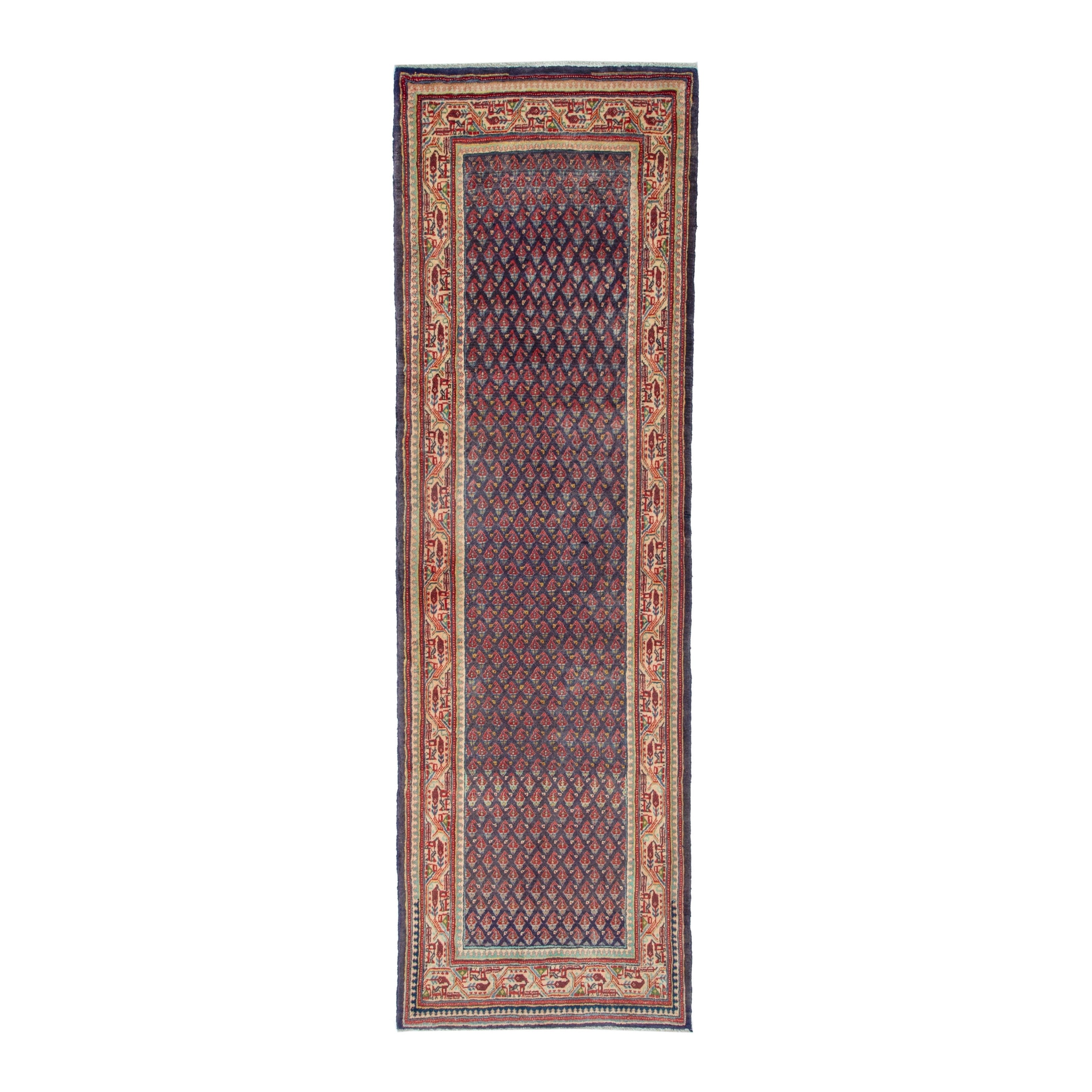 Persian Arak runner rug in navy and terracotta, 3'7" x 11'2"