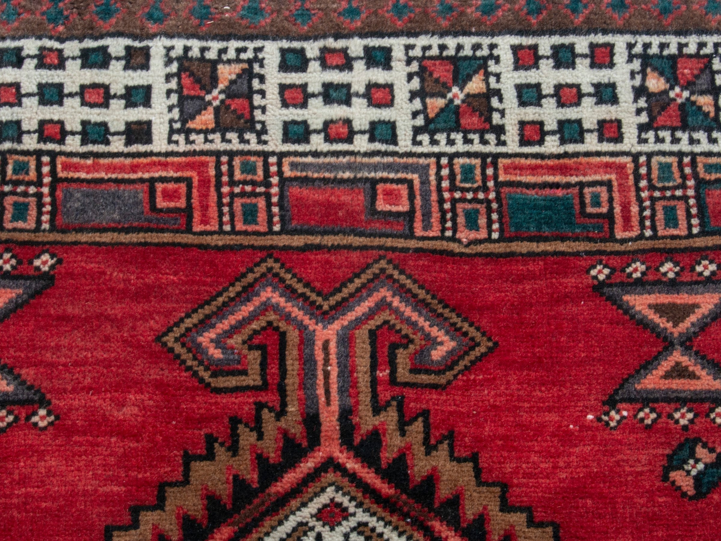 Persian Ardabil runner rug in deep red and cream, view 14 of 18