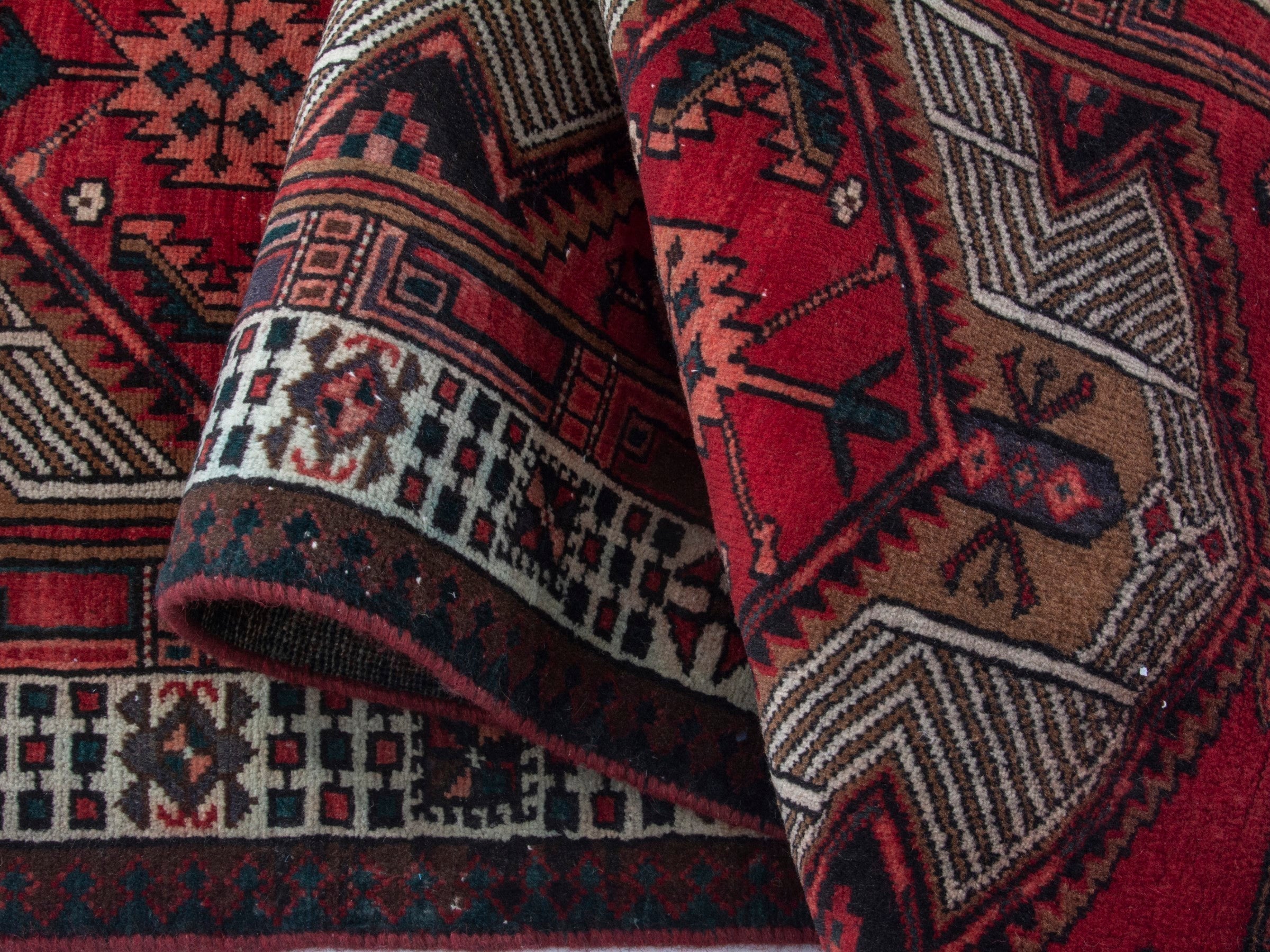 Persian Ardabil runner rug in deep red and cream, view 16 of 18
