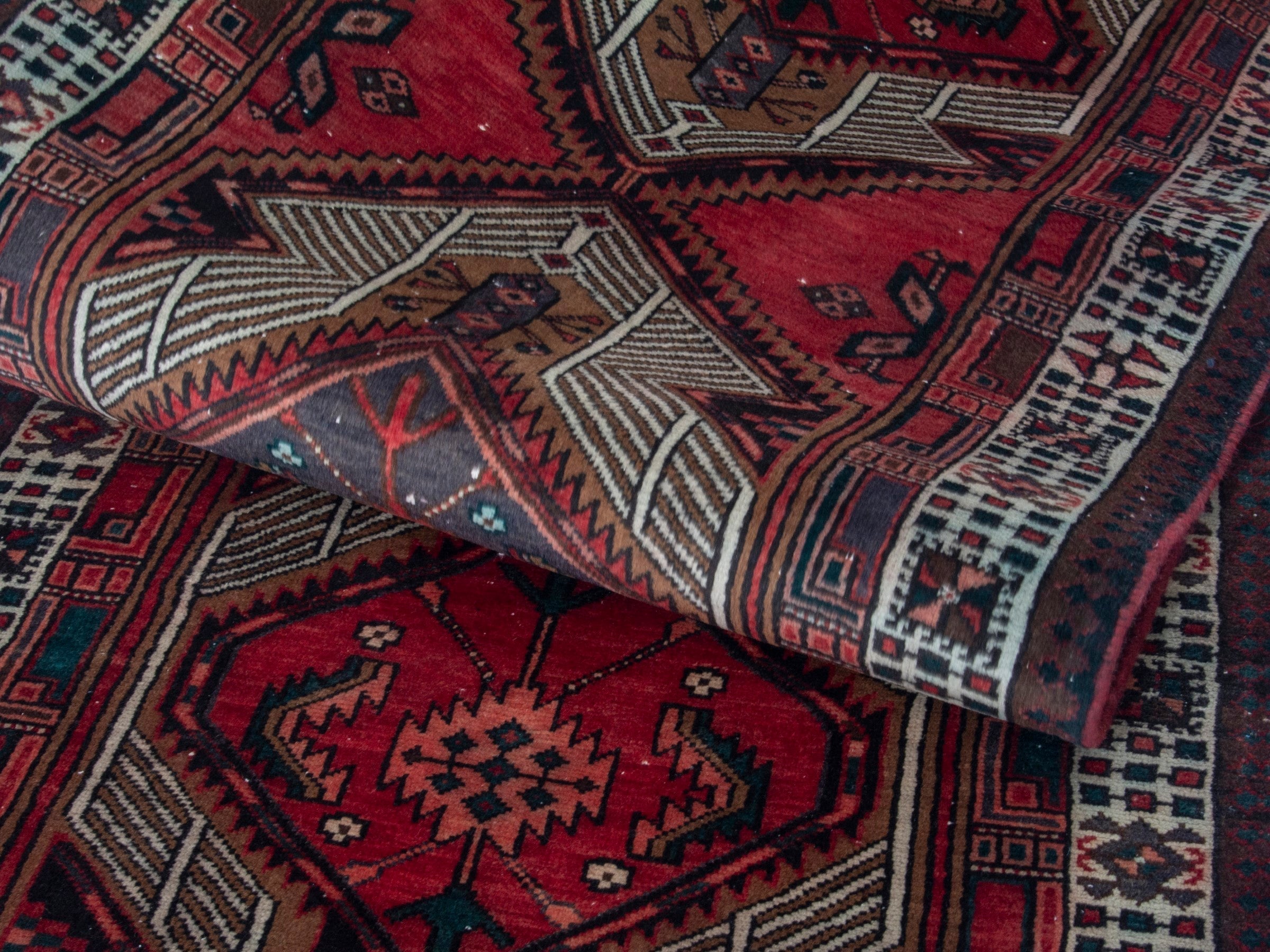 Persian Ardabil runner rug in deep red and cream, view 17 of 18