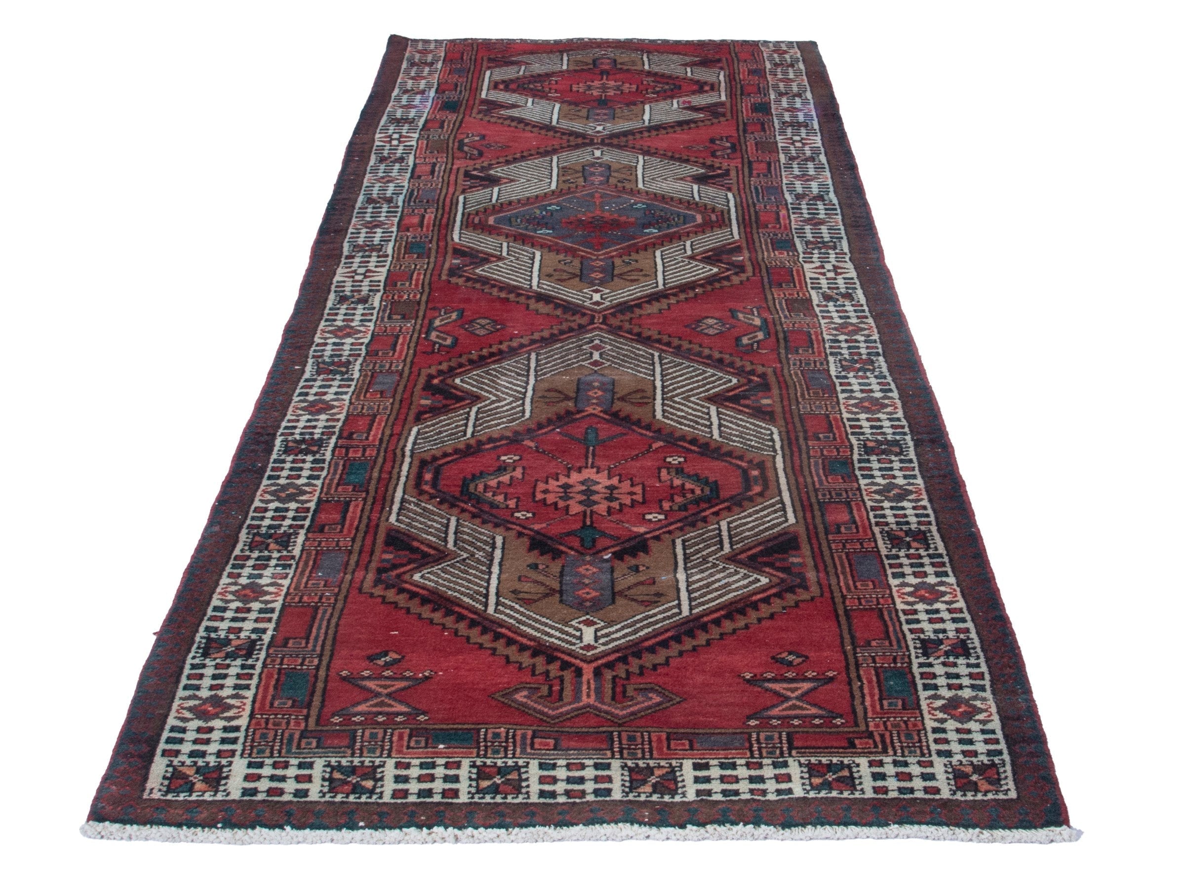 Persian Ardabil runner rug in deep red and cream, view 2 of 18