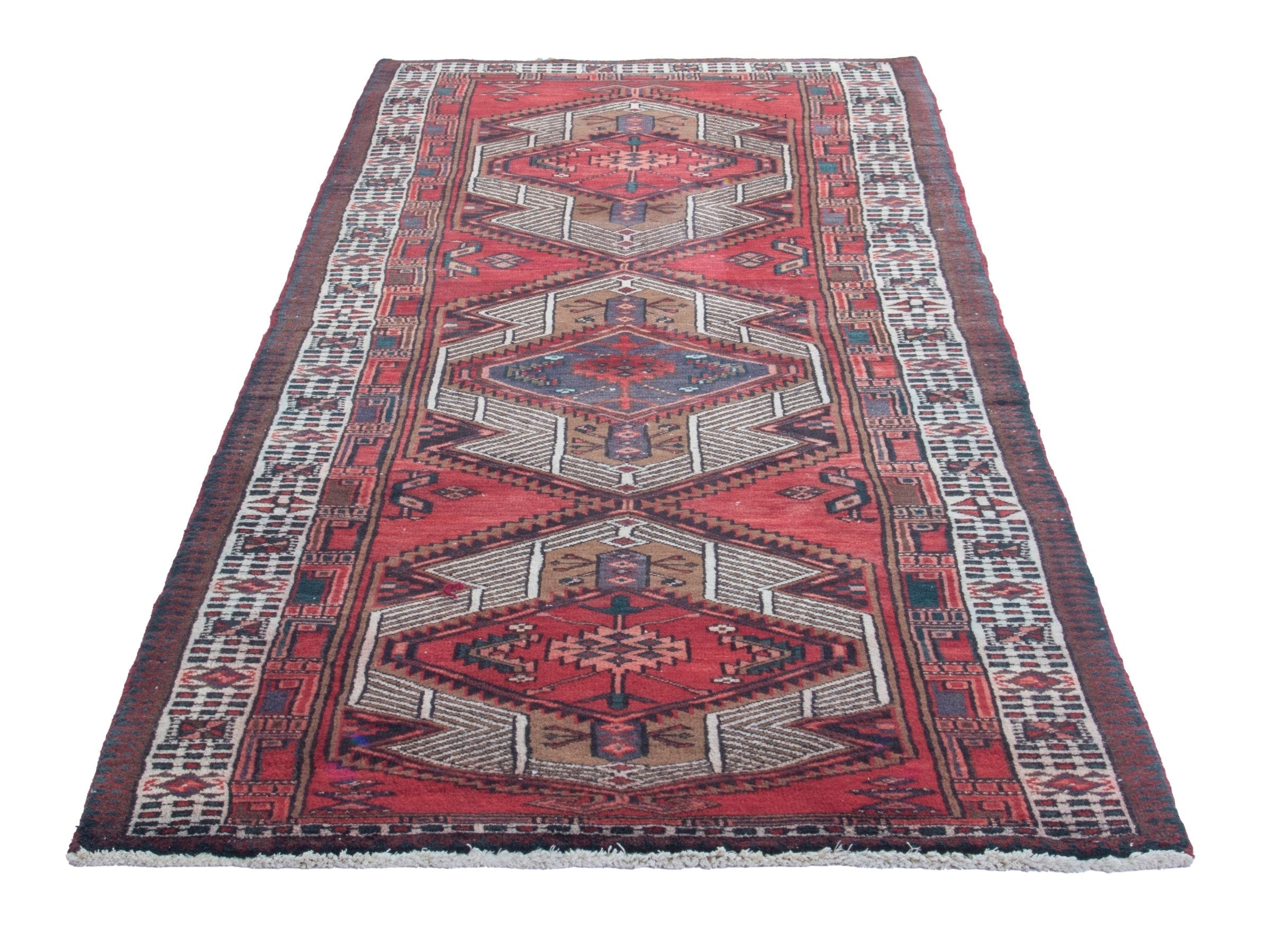 Persian Ardabil runner rug in deep red and cream, view 3 of 18