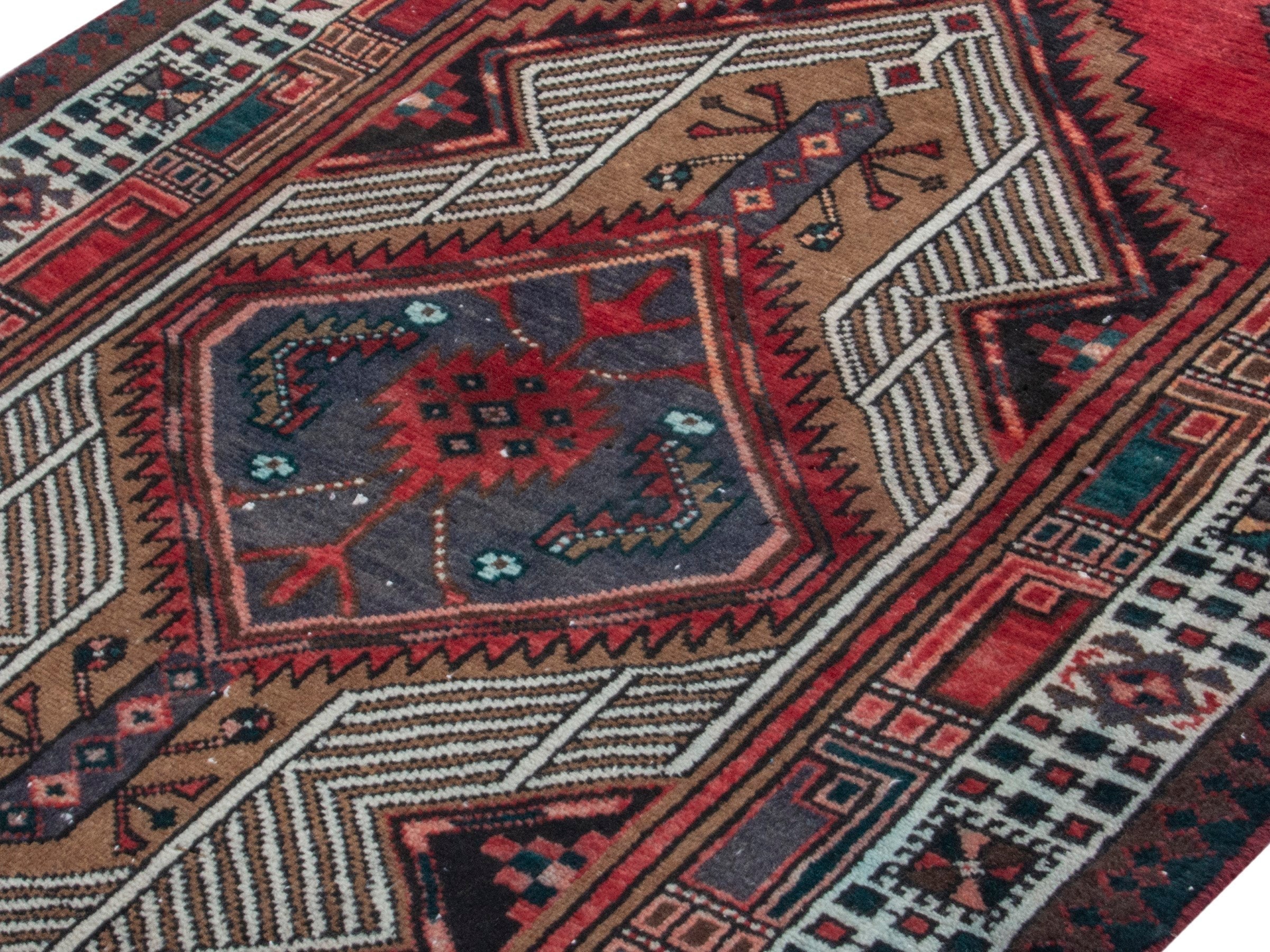 Persian Ardabil runner rug in deep red and cream, view 4 of 18