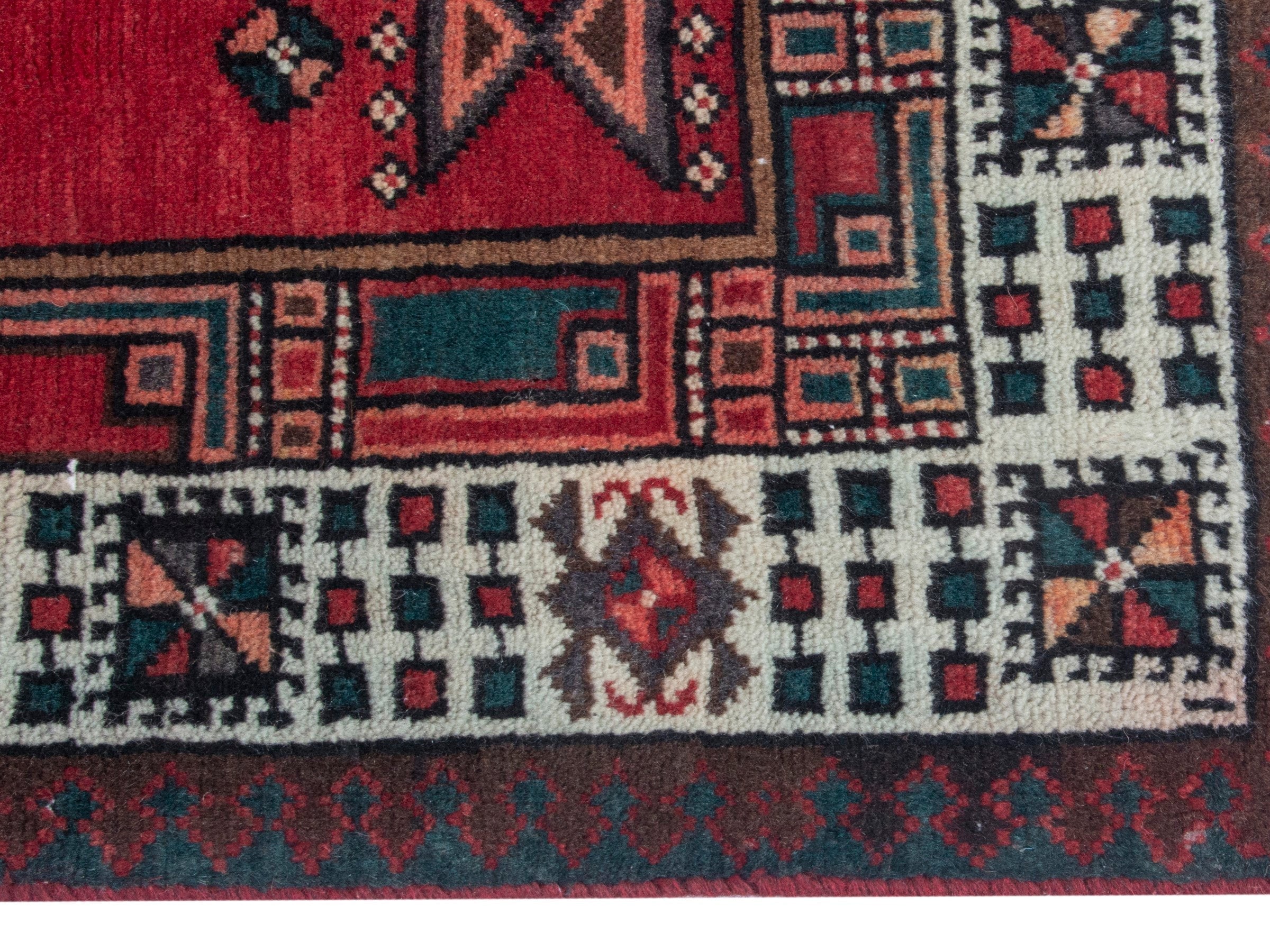 Persian Ardabil runner rug in deep red and cream, view 10 of 18