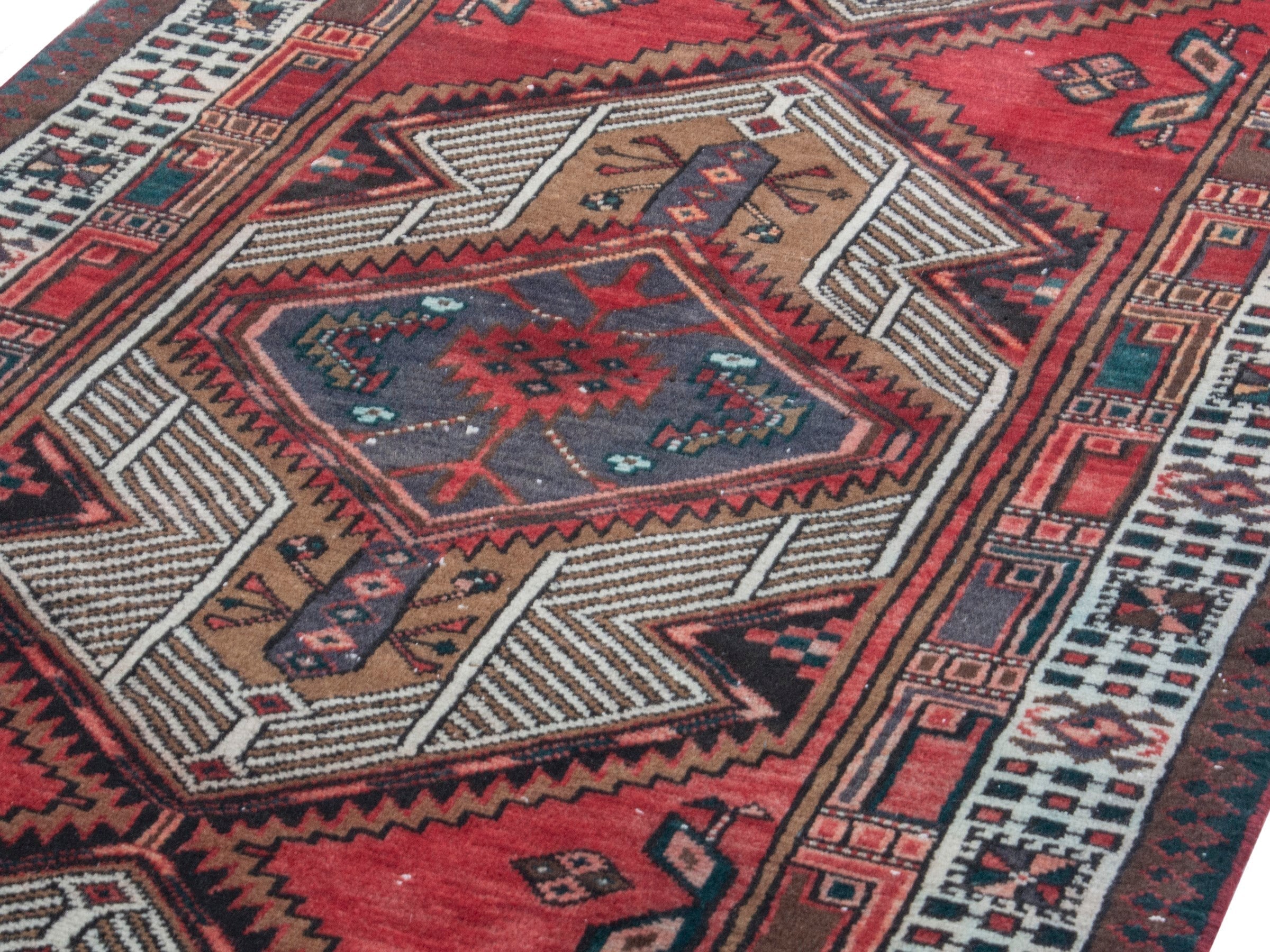 Persian Ardabil runner rug in deep red and cream, view 7 of 18