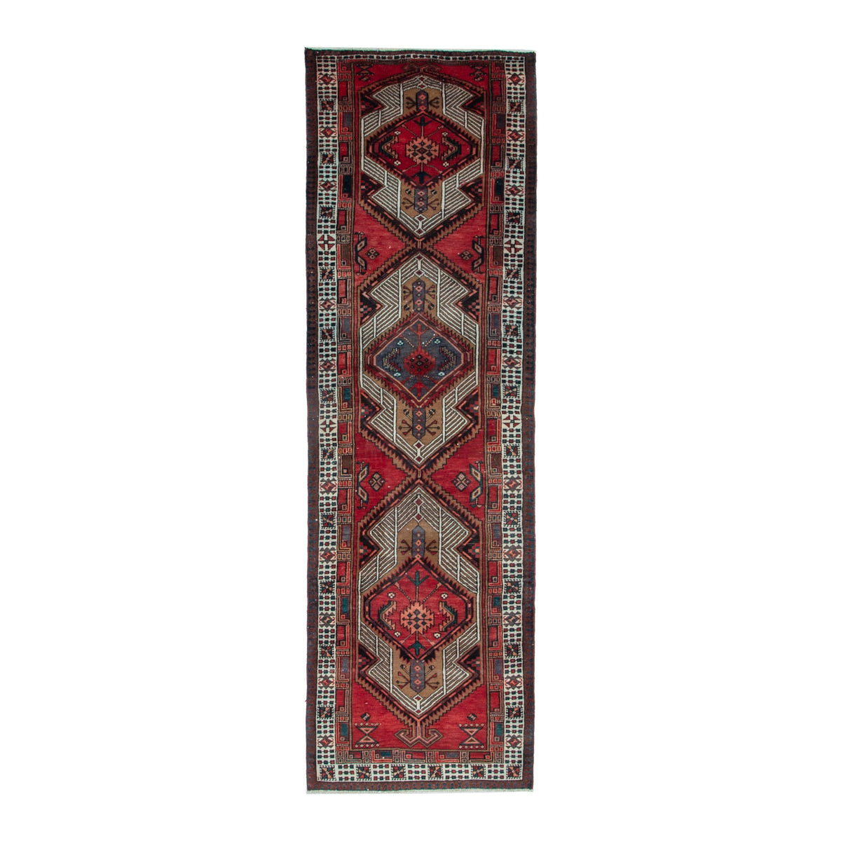 Persian Ardabil runner rug in deep red and cream, 3'5" x 11'