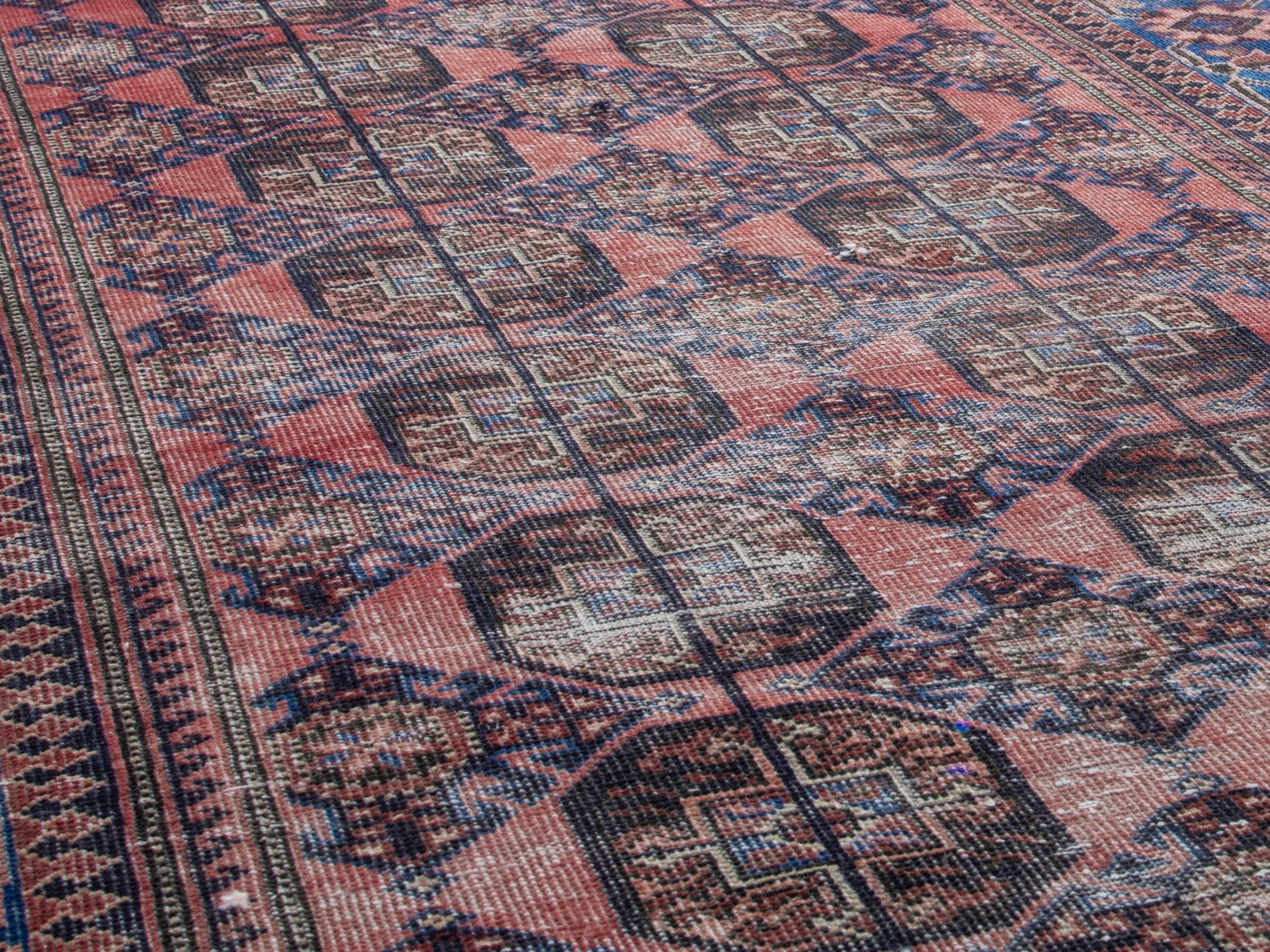 Persian Ferdos runner rug in dusty rose and dark blue, view 8 of 18
