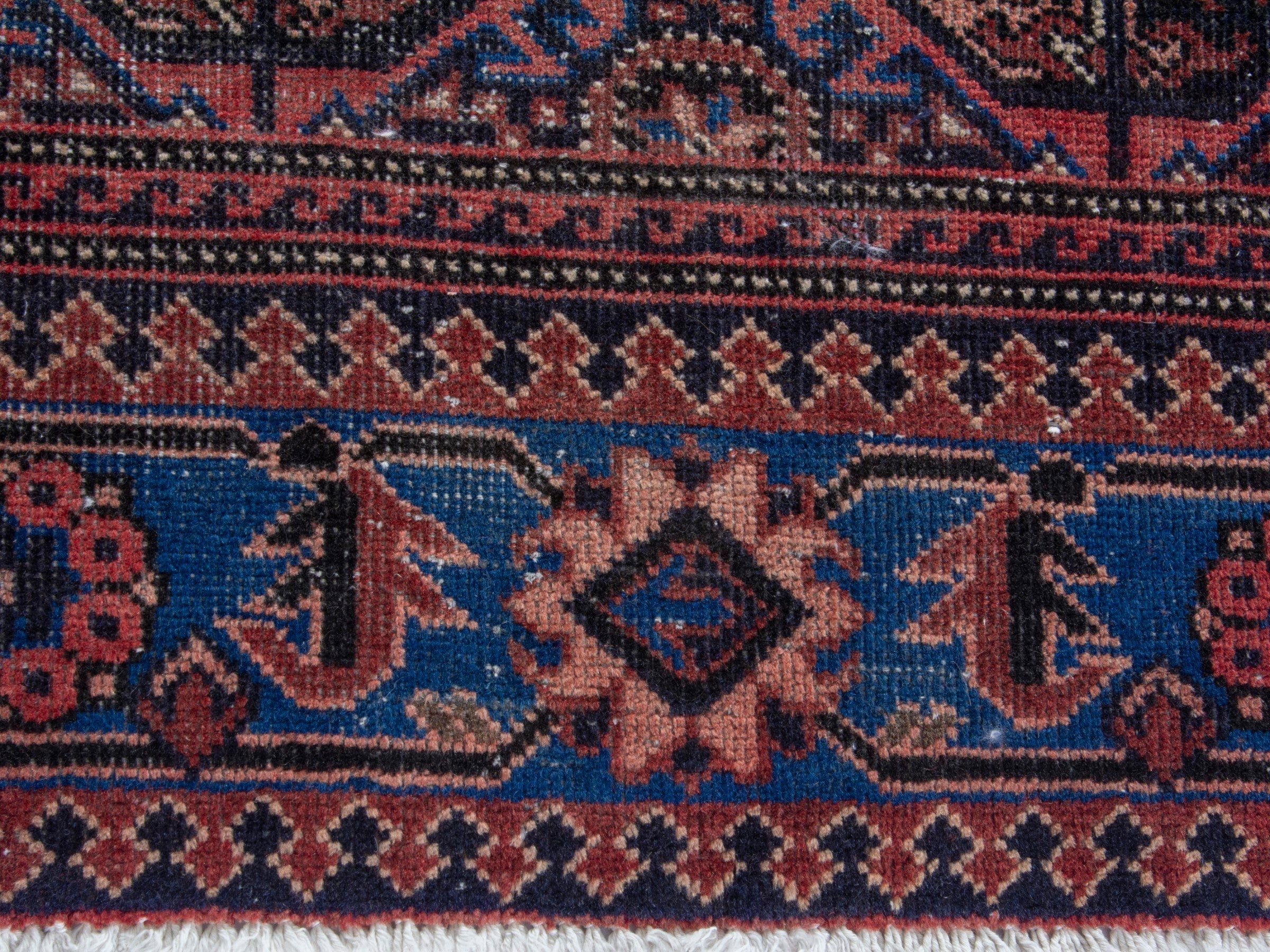 Persian Ferdos runner rug in dusty rose and dark blue, view 11 of 18