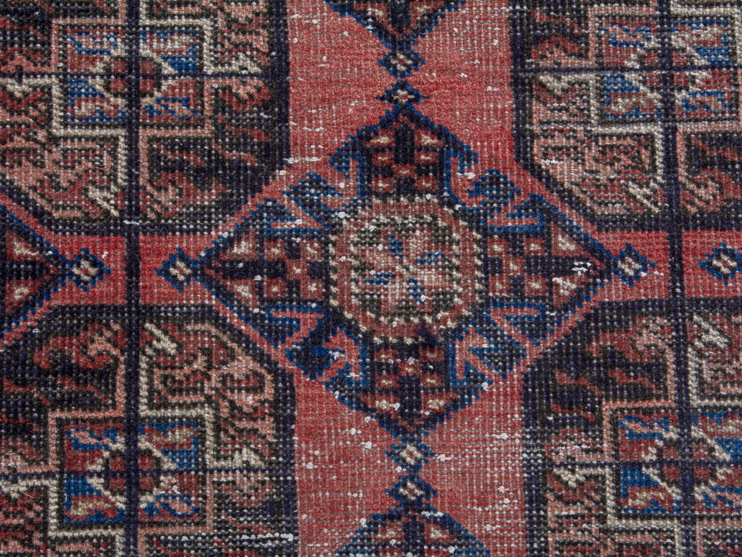 Persian Ferdos runner rug in dusty rose and dark blue, view 13 of 18