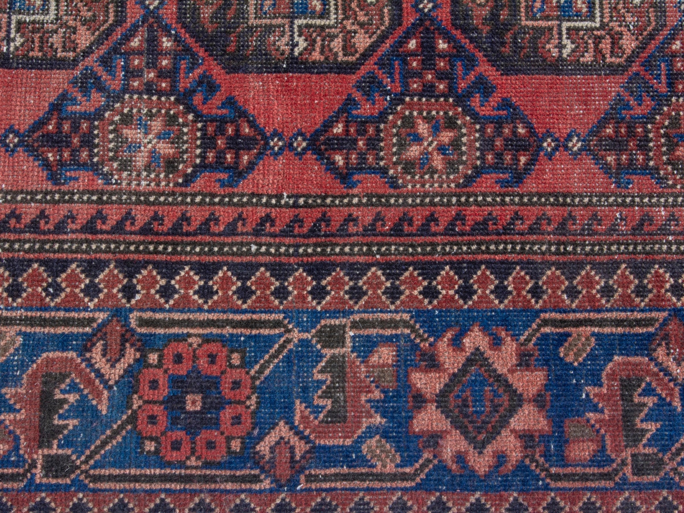 Persian Ferdos runner rug in dusty rose and dark blue, view 14 of 18