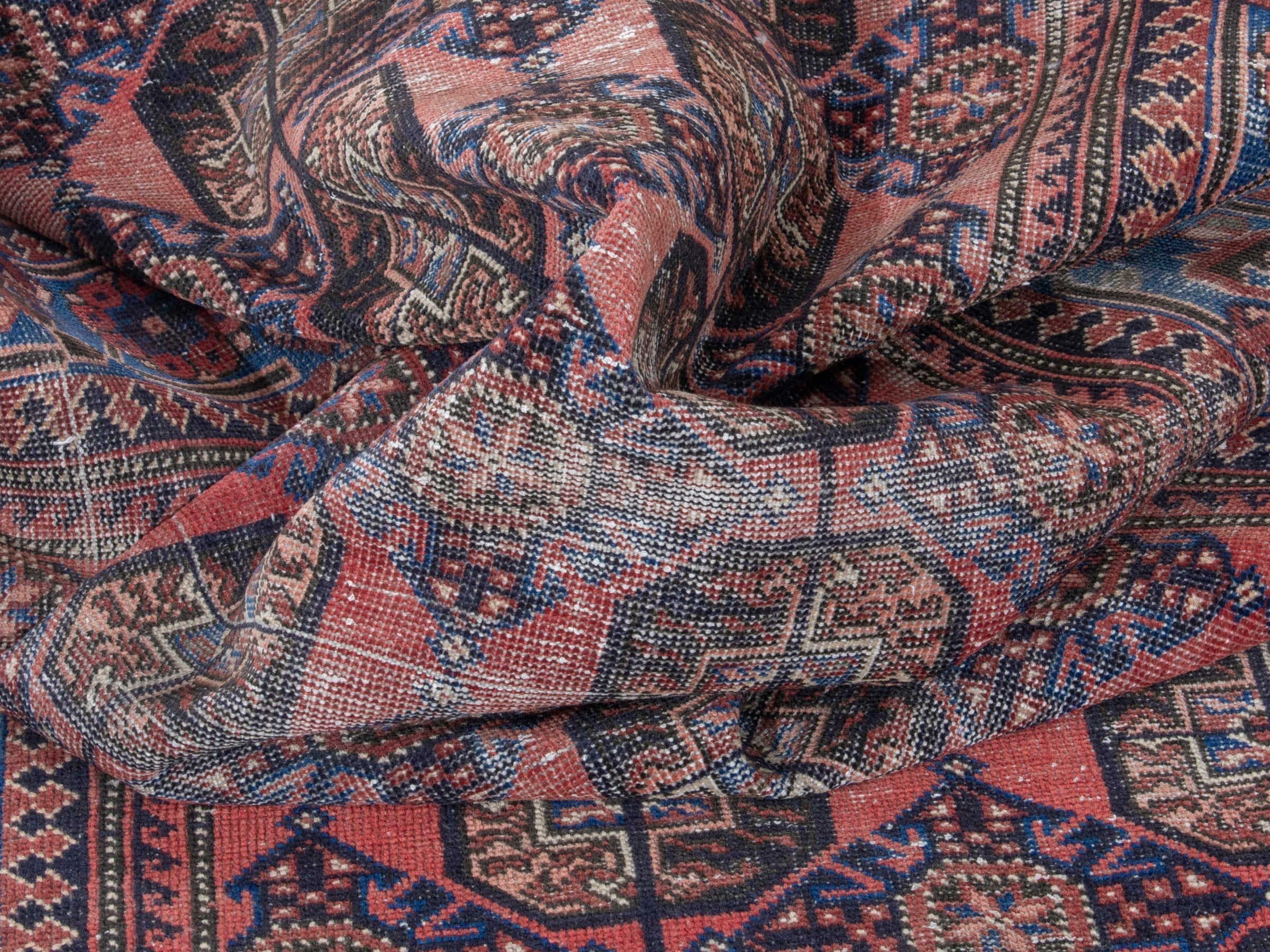 Persian Ferdos runner rug in dusty rose and dark blue, view 15 of 18