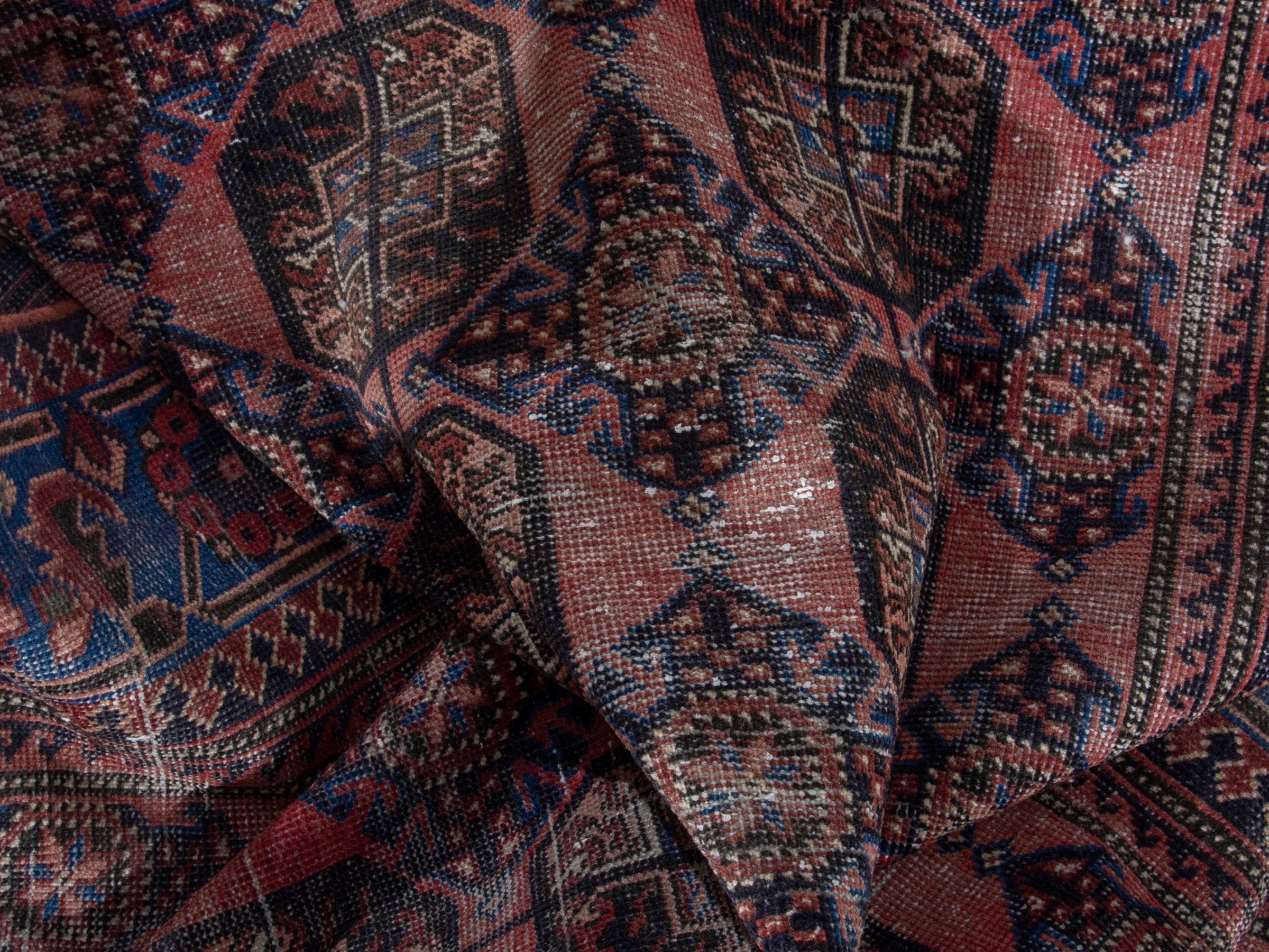 Persian Ferdos runner rug in dusty rose and dark blue, view 16 of 18