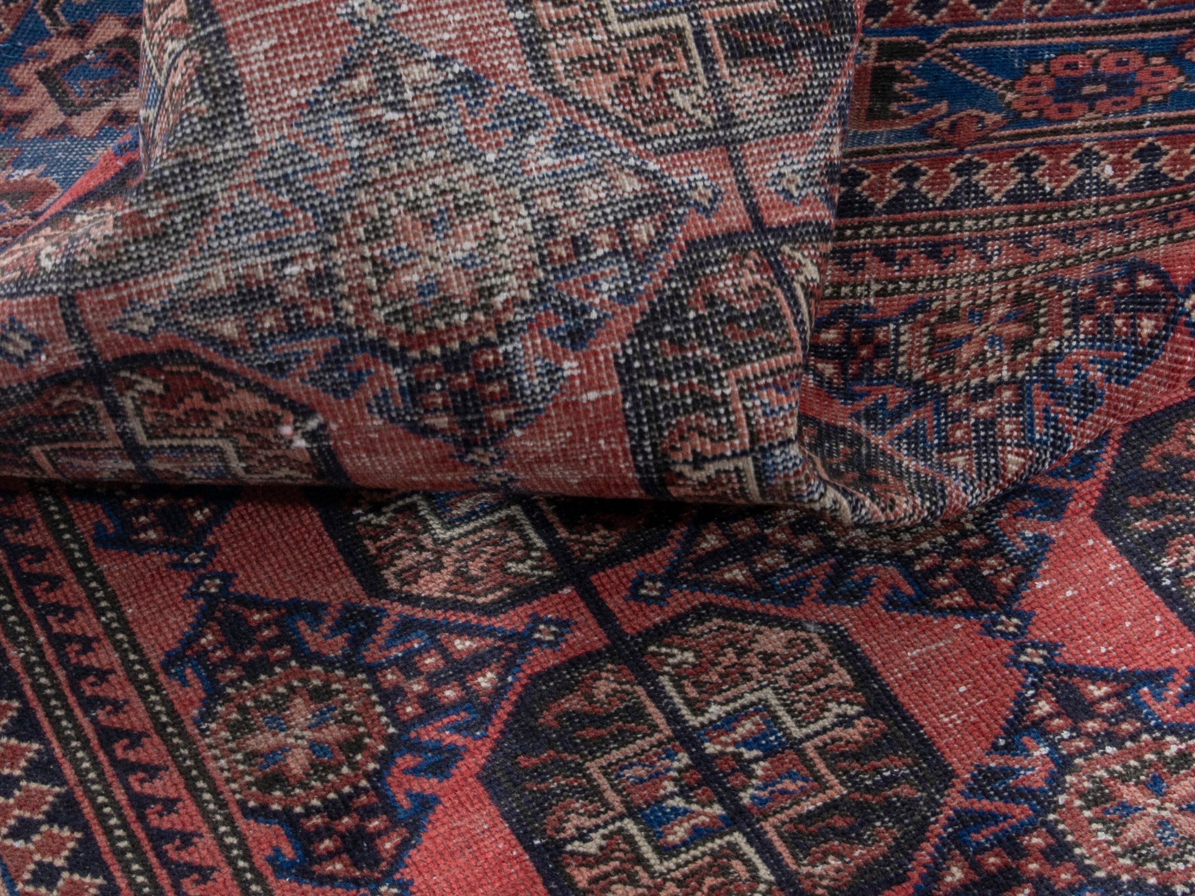 Persian Ferdos runner rug in dusty rose and dark blue, view 17 of 18