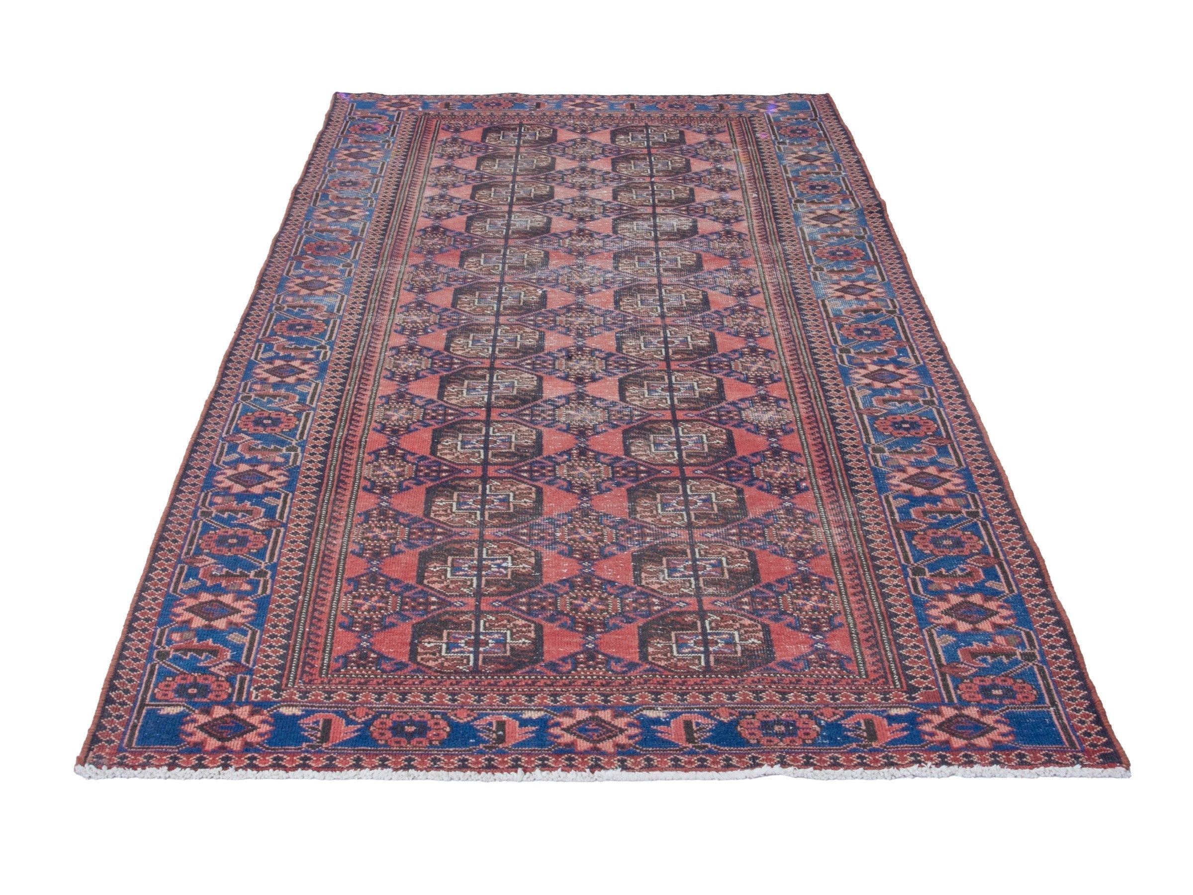 Persian Ferdos runner rug in dusty rose and dark blue, view 2 of 18