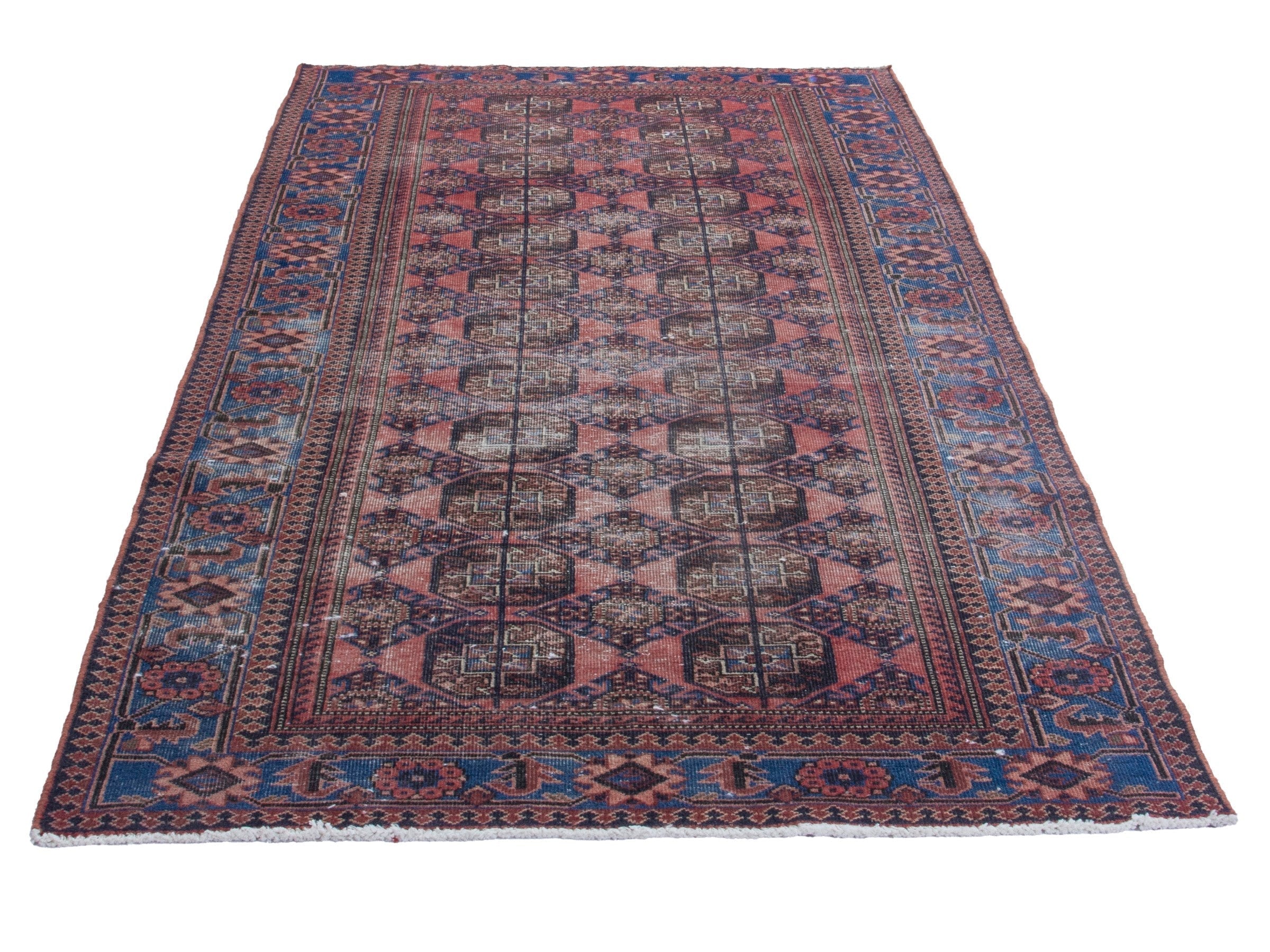 Persian Ferdos runner rug in dusty rose and dark blue, view 3 of 18