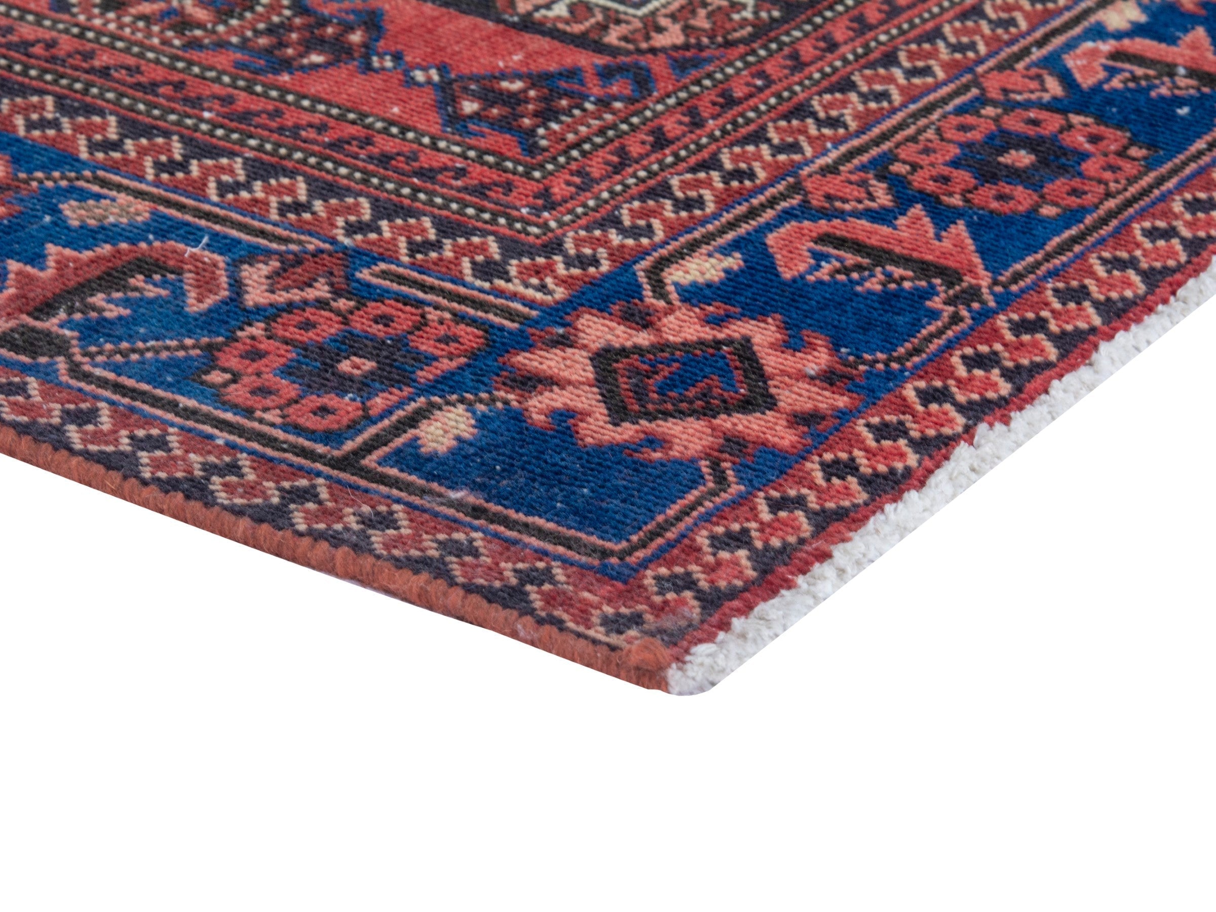 Persian Ferdos runner rug in dusty rose and dark blue, view 5 of 18