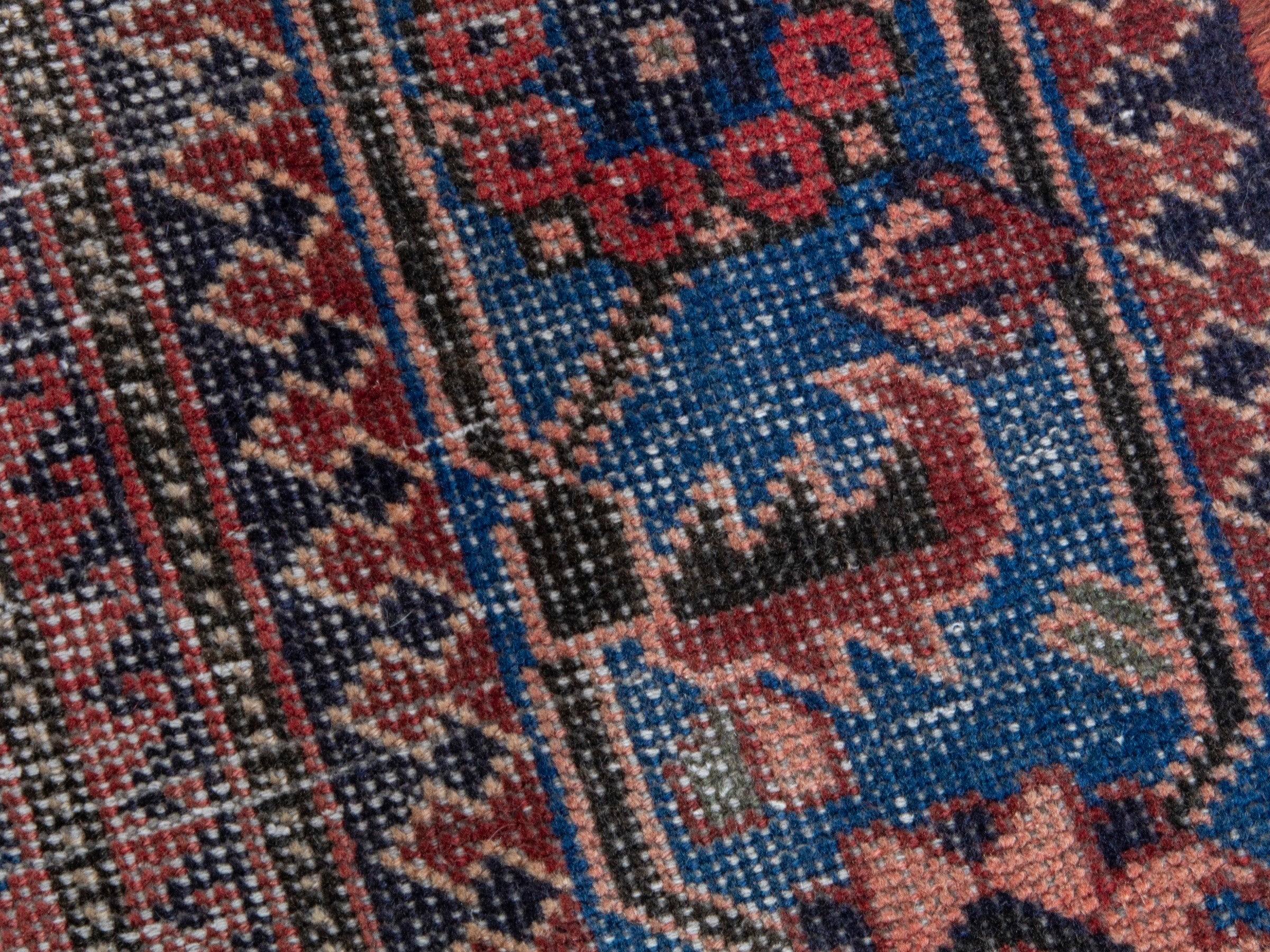 Persian Ferdos runner rug in dusty rose and dark blue, view 9 of 18