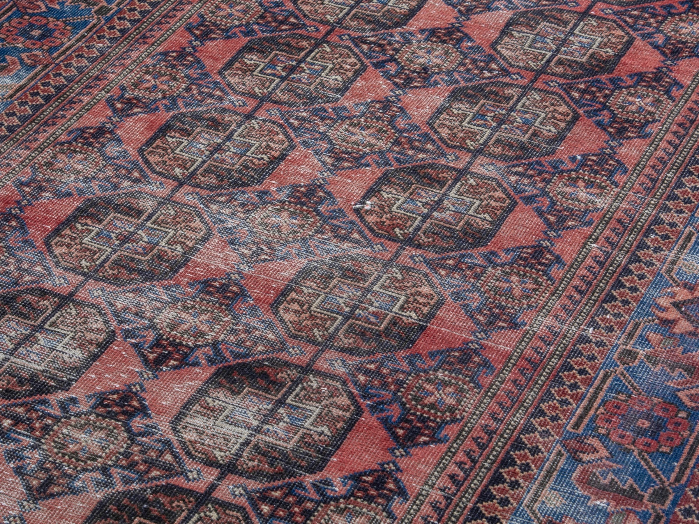 Persian Ferdos runner rug in dusty rose and dark blue, view 7 of 18