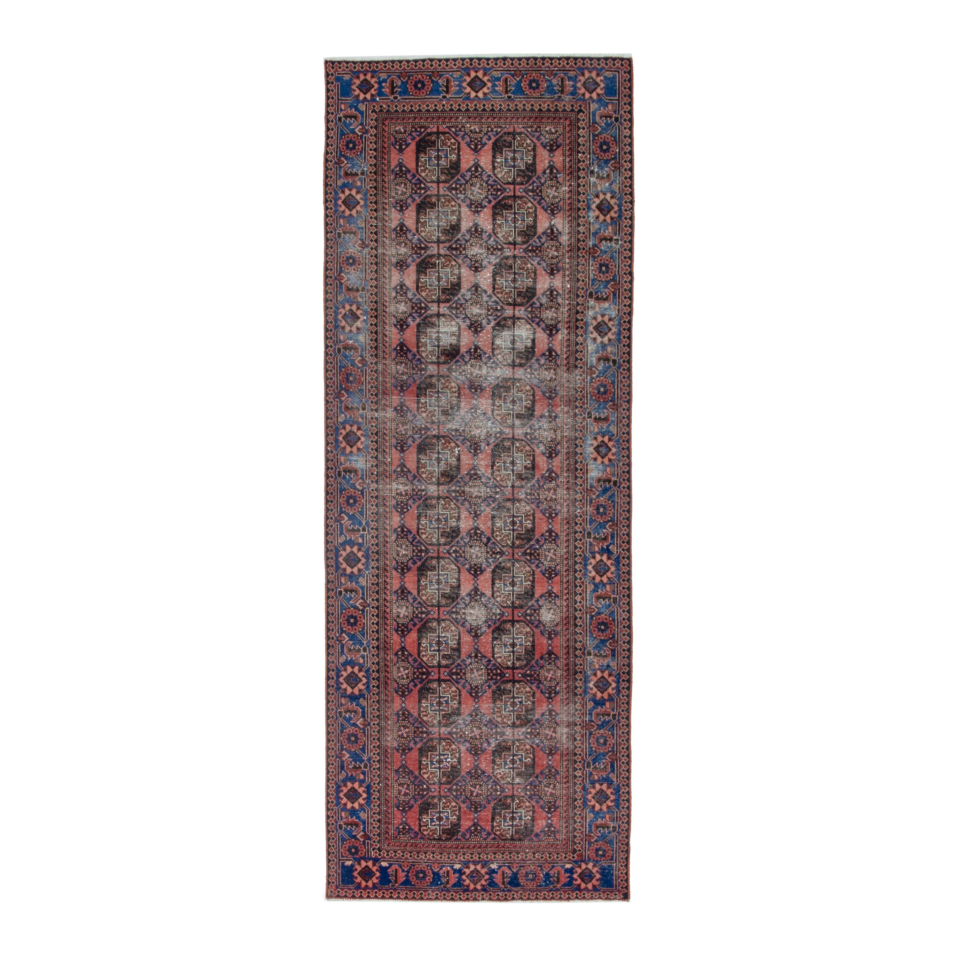 Persian Ferdos runner rug in dusty rose and dark blue, 3'11" x 9'10"