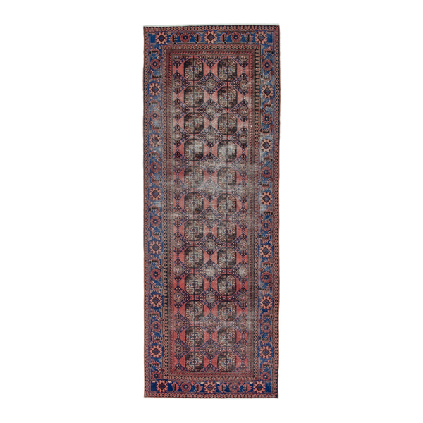 Persian Ferdos runner rug in dusty rose and dark blue, 3'11" x 9'10"
