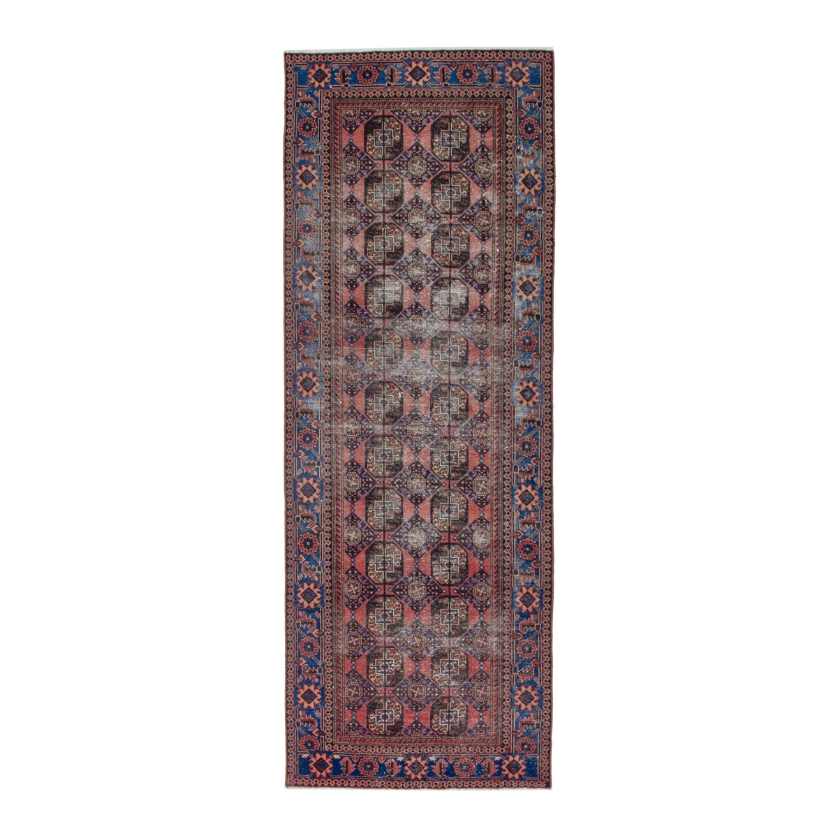 Persian Ferdos runner rug in dusty rose and dark blue, 3'11" x 9'10"