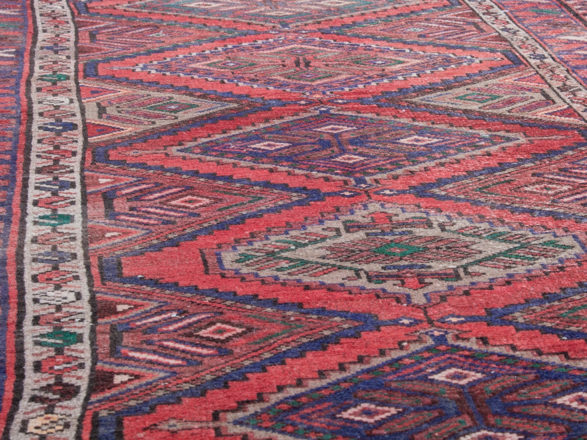 Persian Hamedan runner rug in cream and rust, view 8 of 17