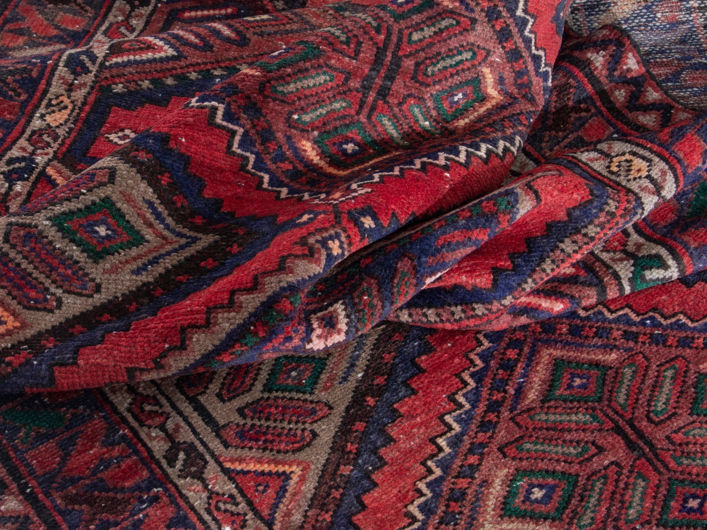 Persian Hamedan runner rug in cream and rust, view 15 of 17