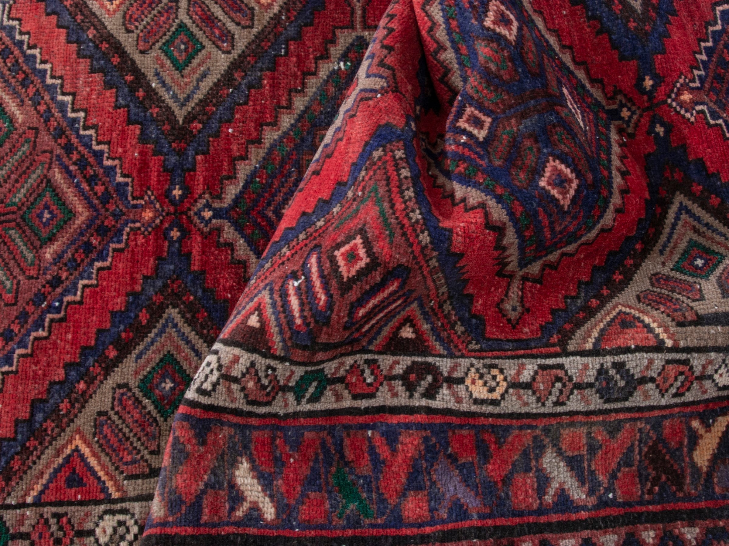 Persian Hamedan runner rug in cream and rust, view 16 of 17