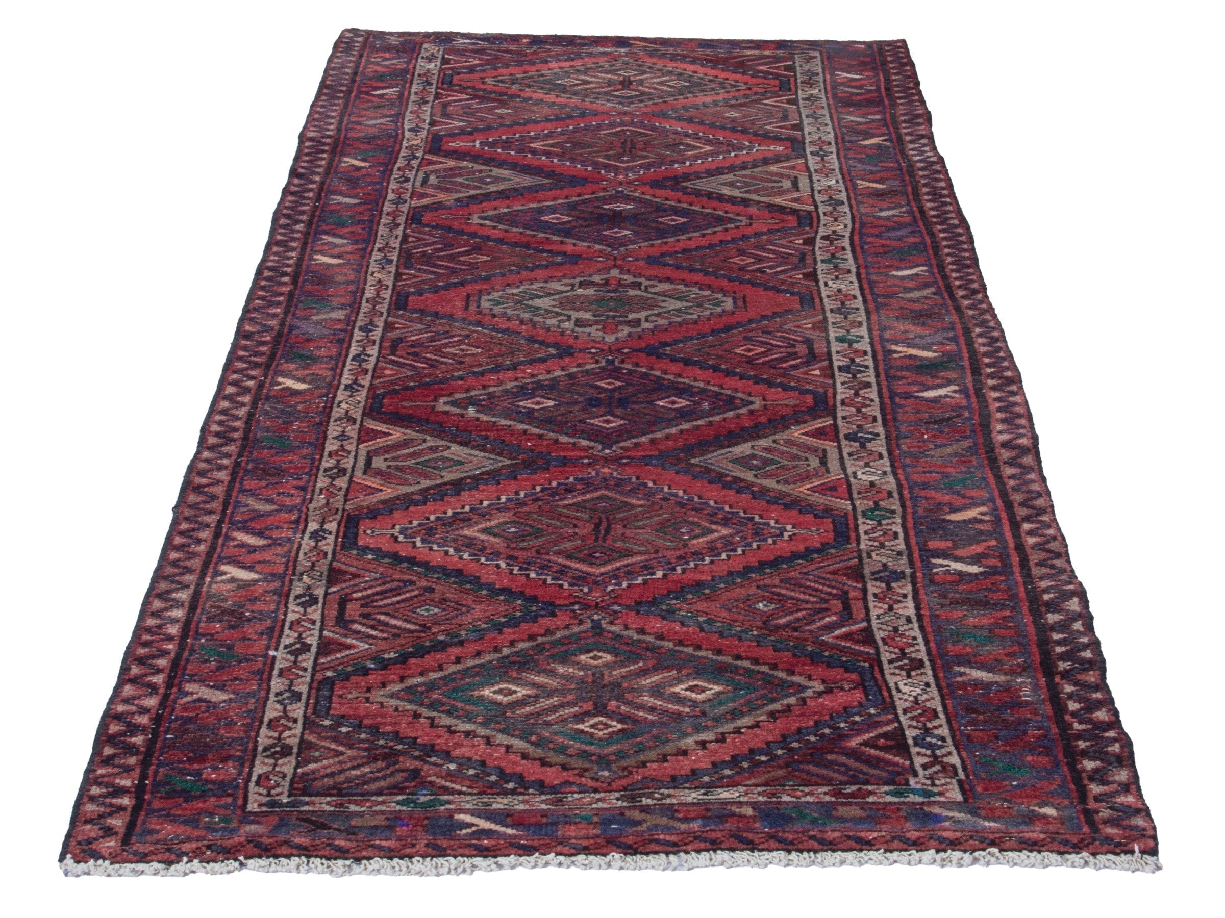 Persian Hamedan runner rug in cream and rust, view 2 of 17