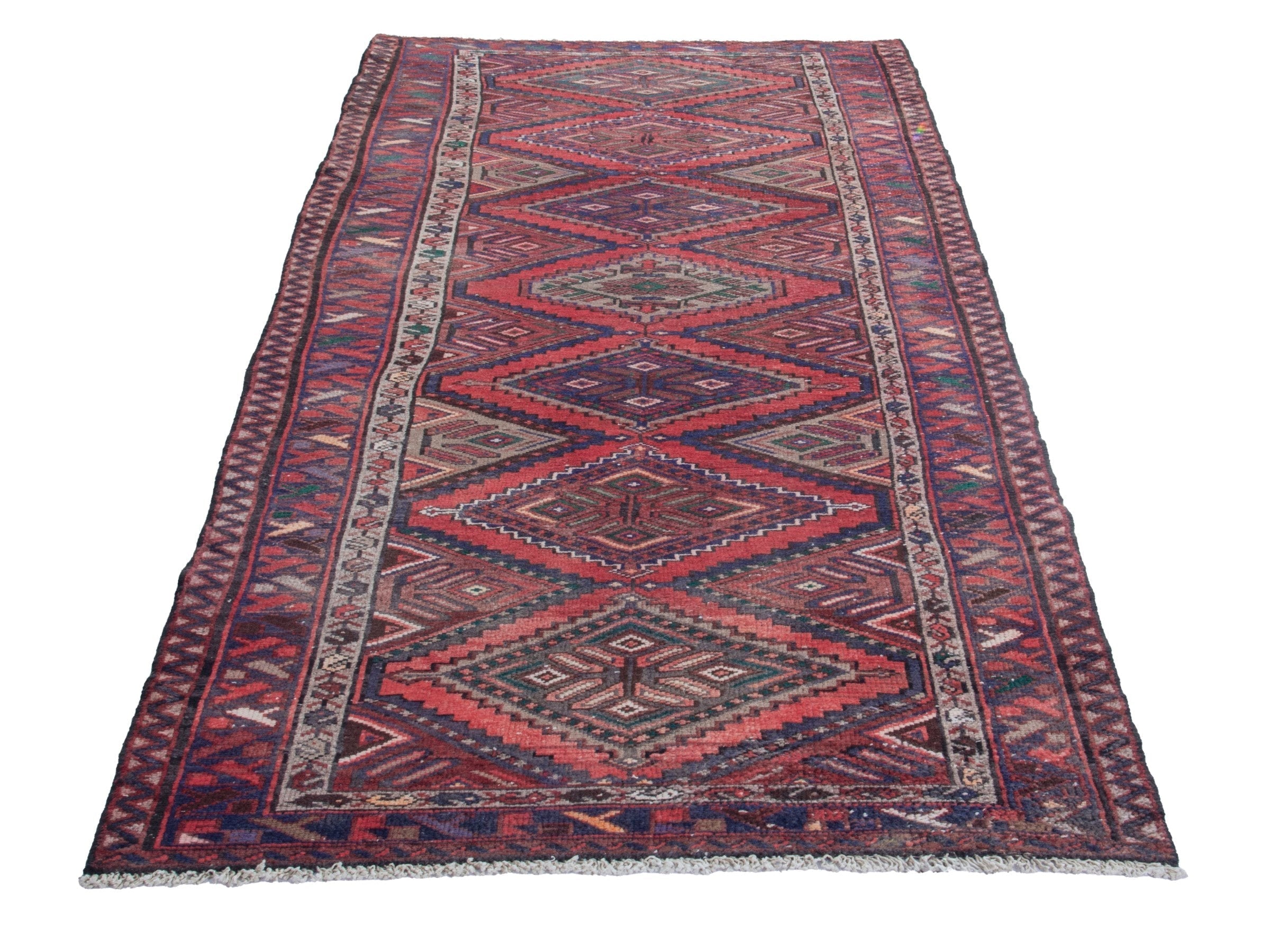 Persian Hamedan runner rug in cream and rust, view 3 of 17