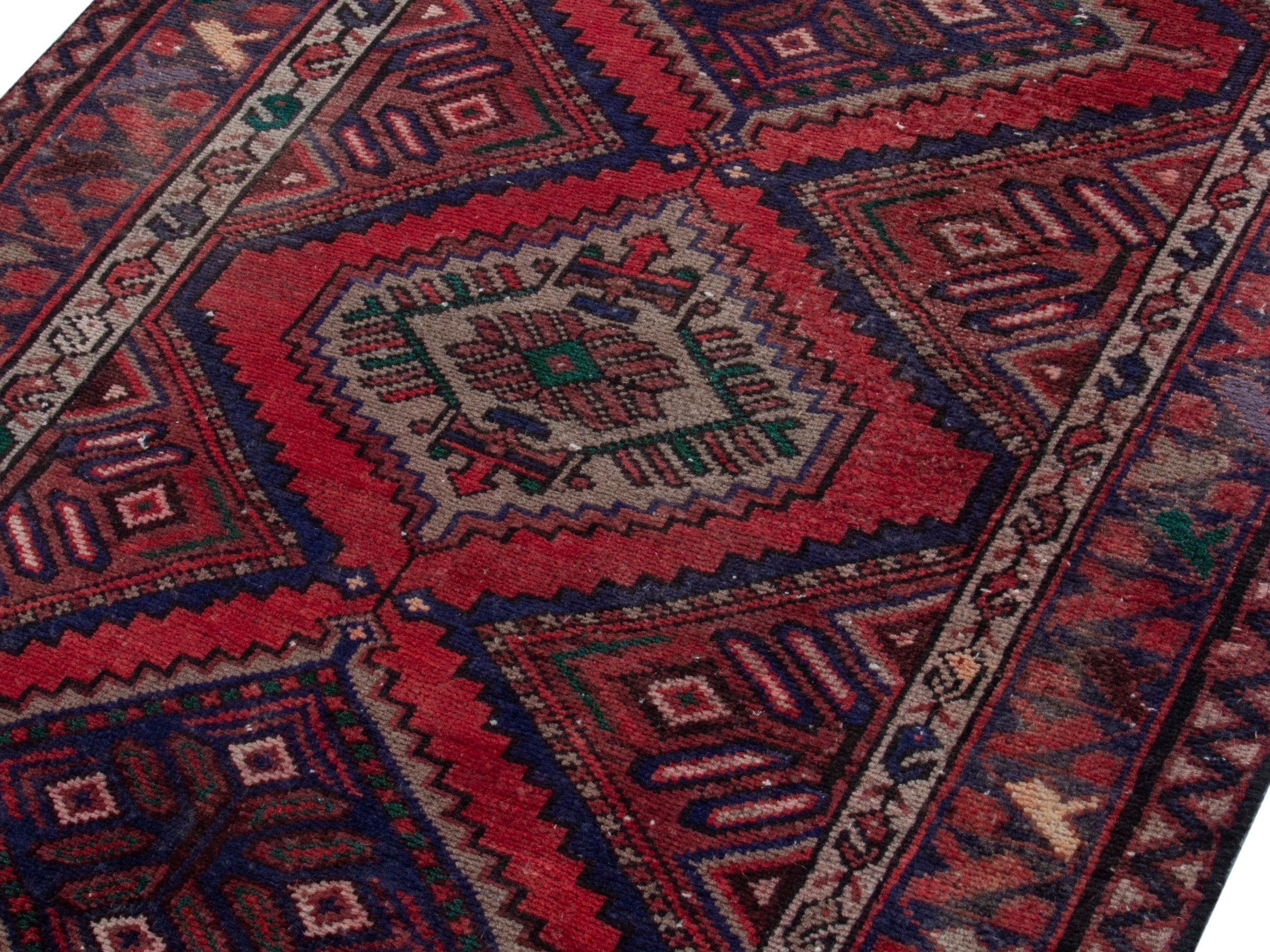 Persian Hamedan runner rug in cream and rust, view 4 of 17