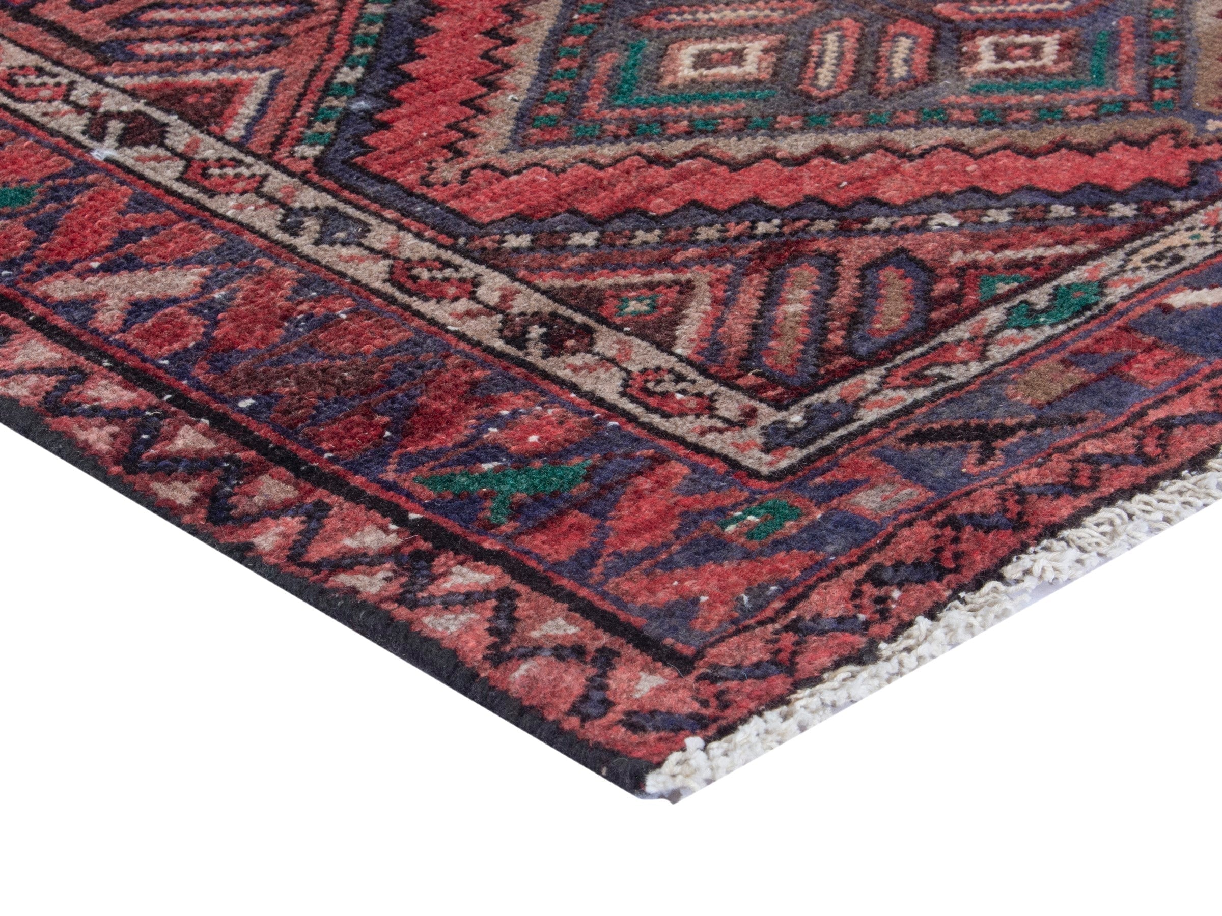 Persian Hamedan runner rug in cream and rust, view 5 of 17