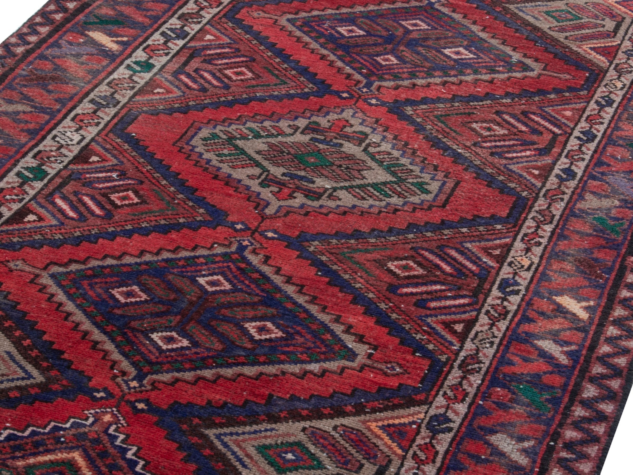 Persian Hamedan runner rug in cream and rust, view 7 of 17